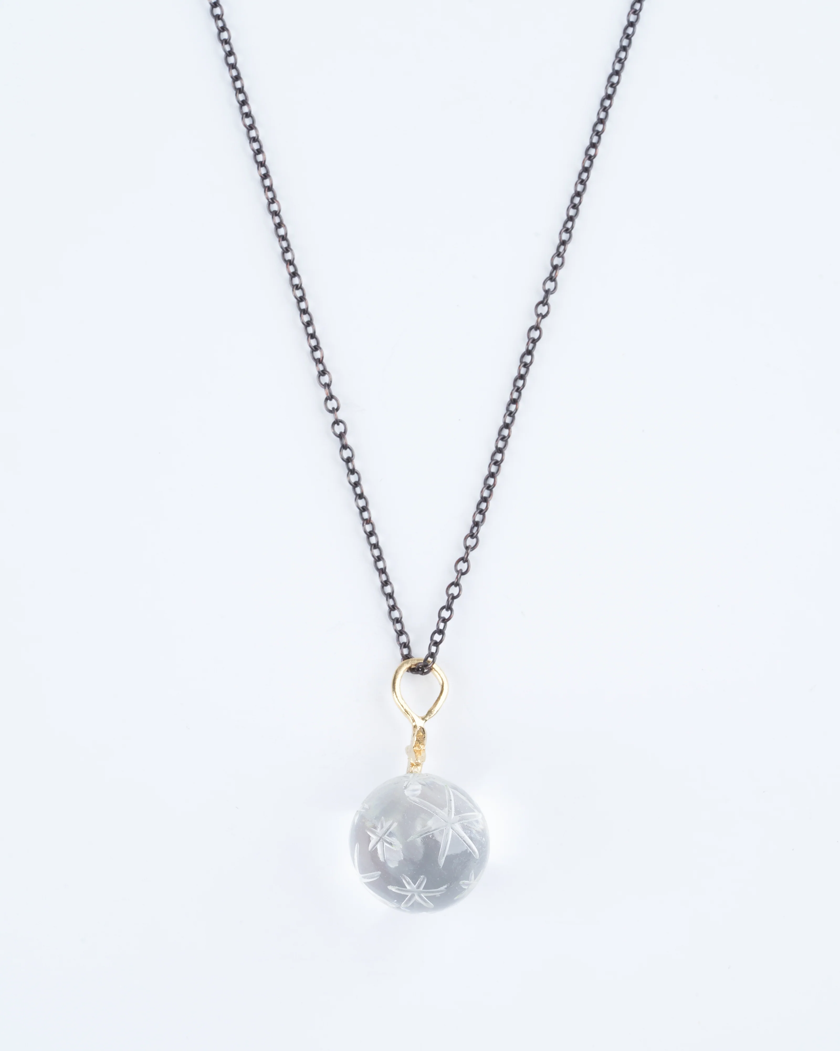 small starry orb, ox chain - oxidized sterling silver