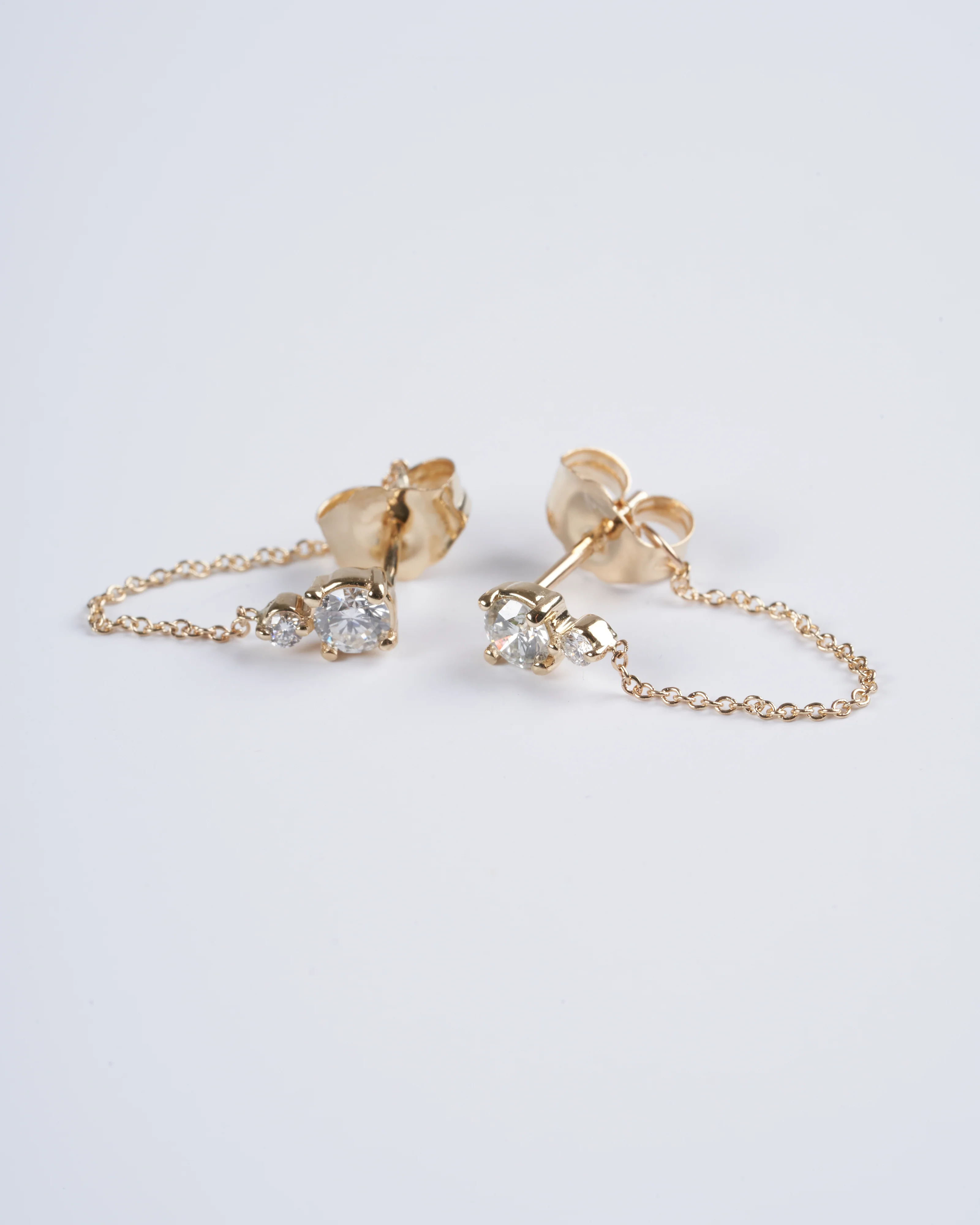 double white diamond earrings - gold - Image 3