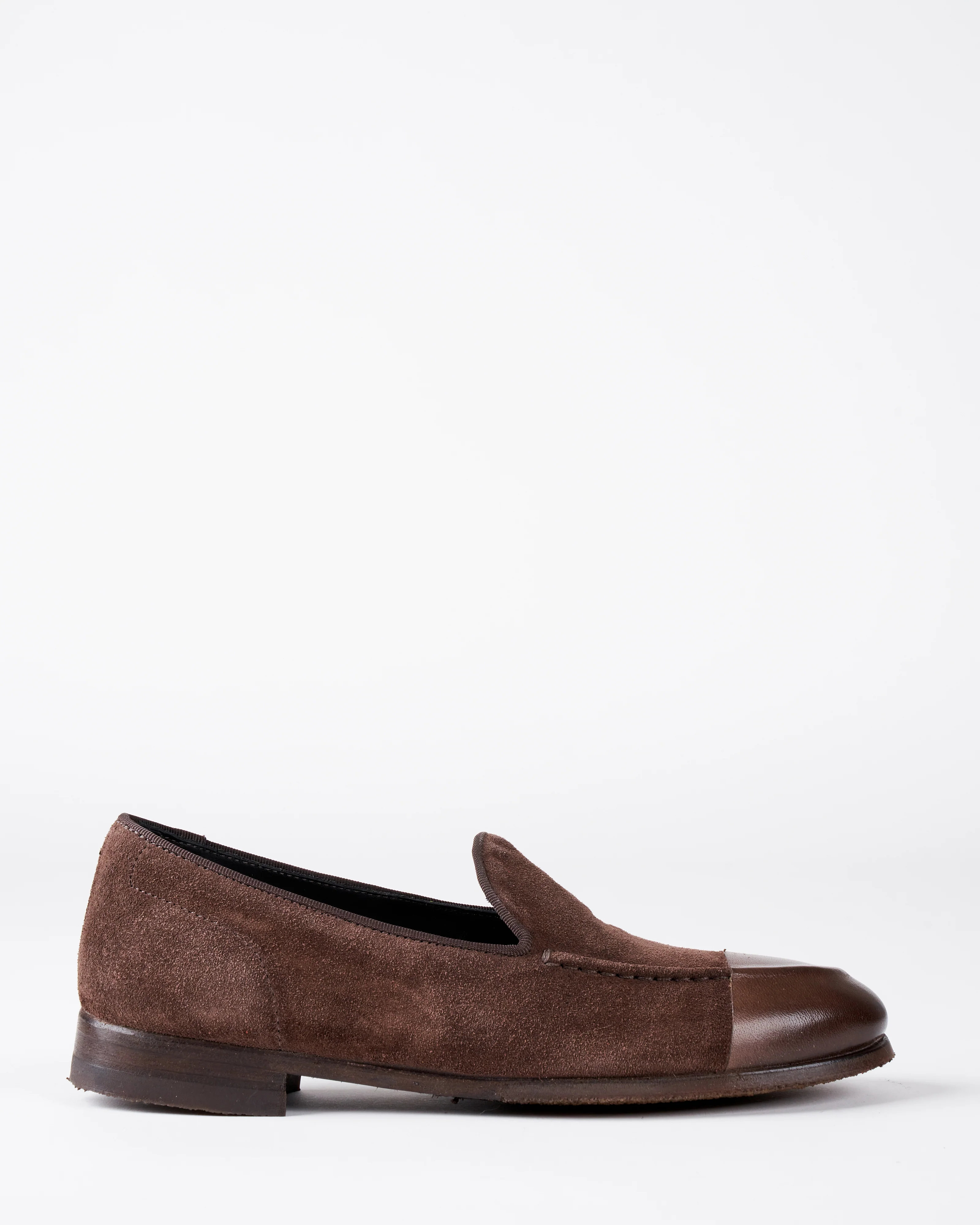 suede espresso/leather espresso dip/rubber sole loafer - Image 2