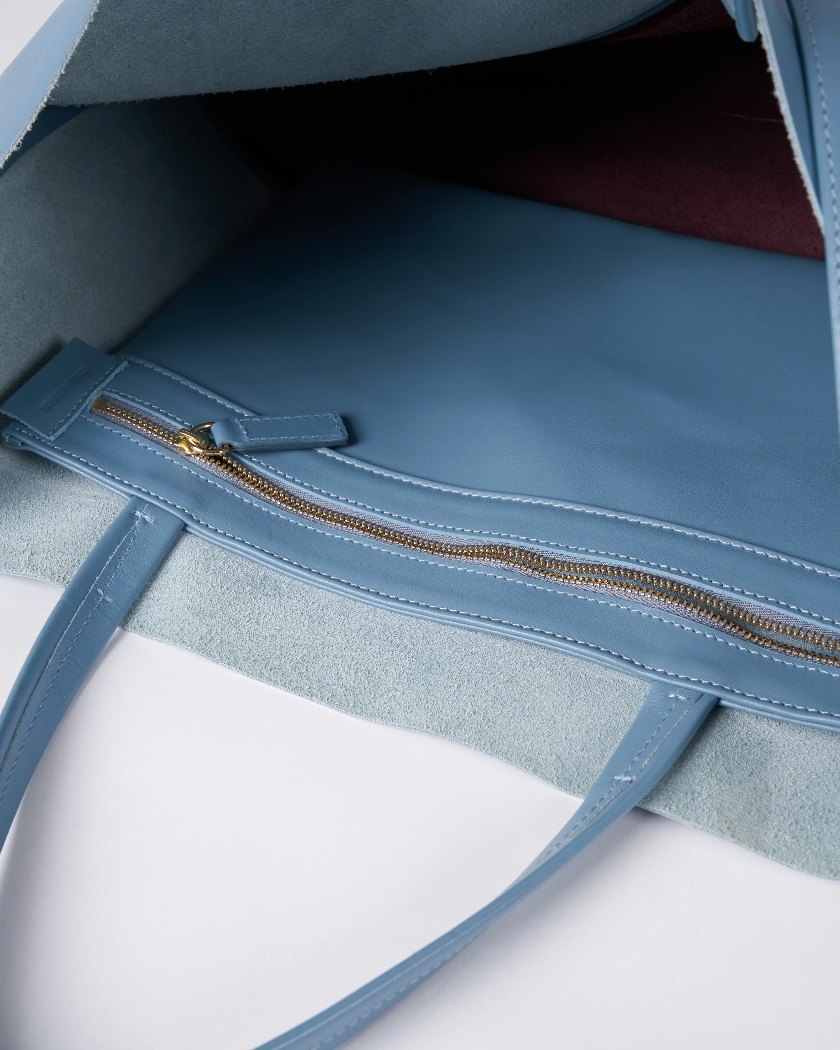 large bag with strap - light blue and red leather - Image 3
