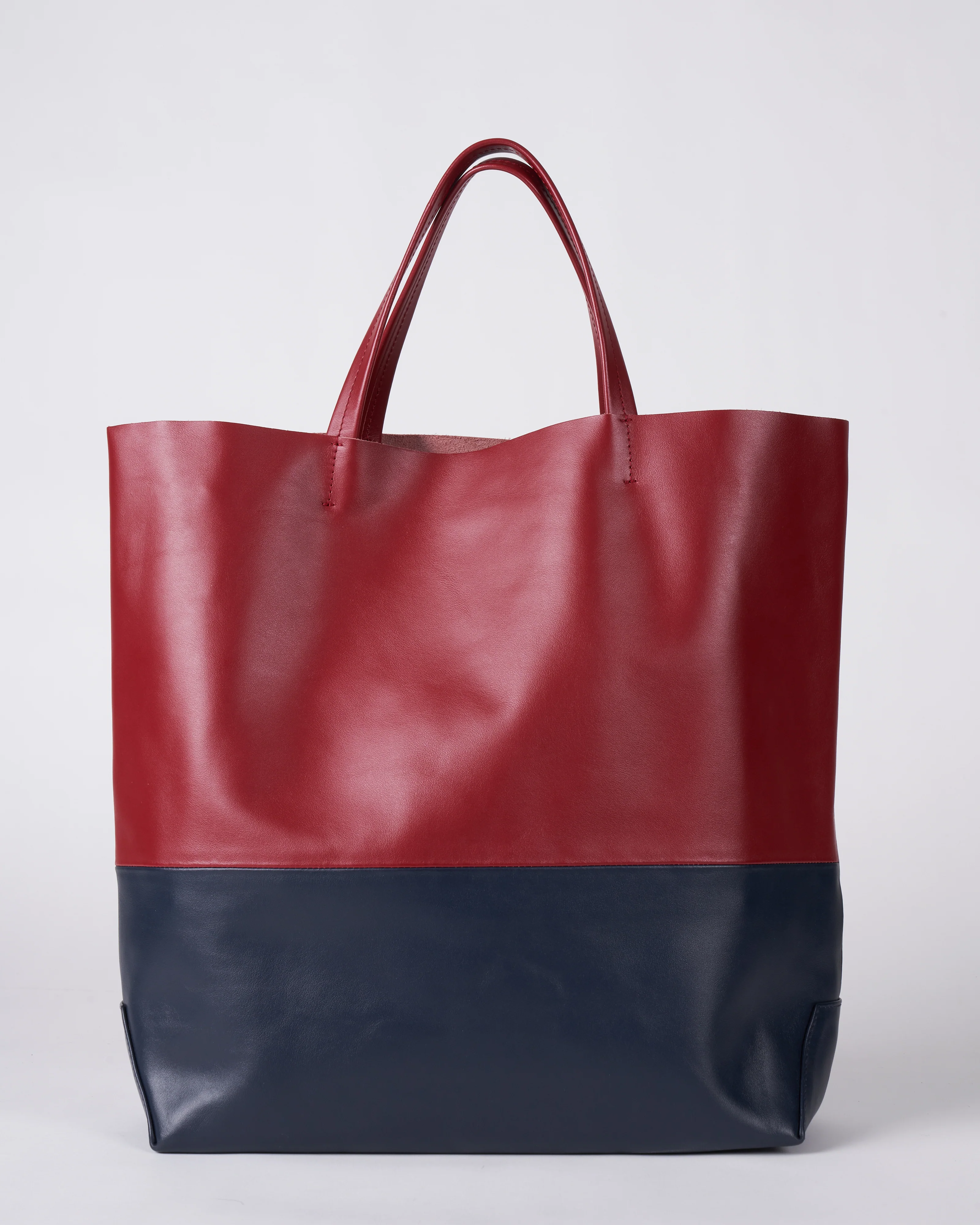large bag with strap - red and blue leather - Image 2