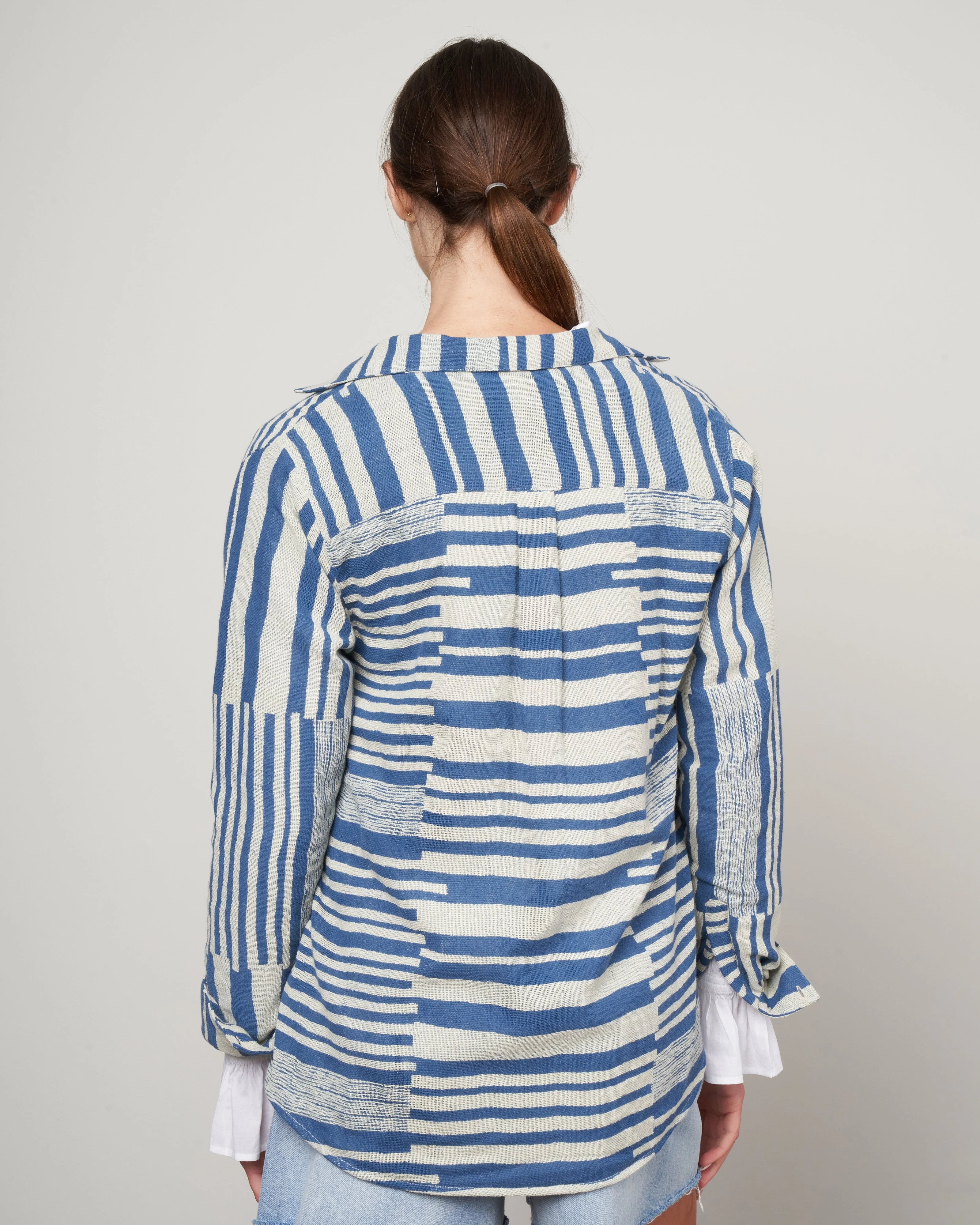 boardwalk stripe overshirt - blue/ecru boardwalk stripe - Image 4