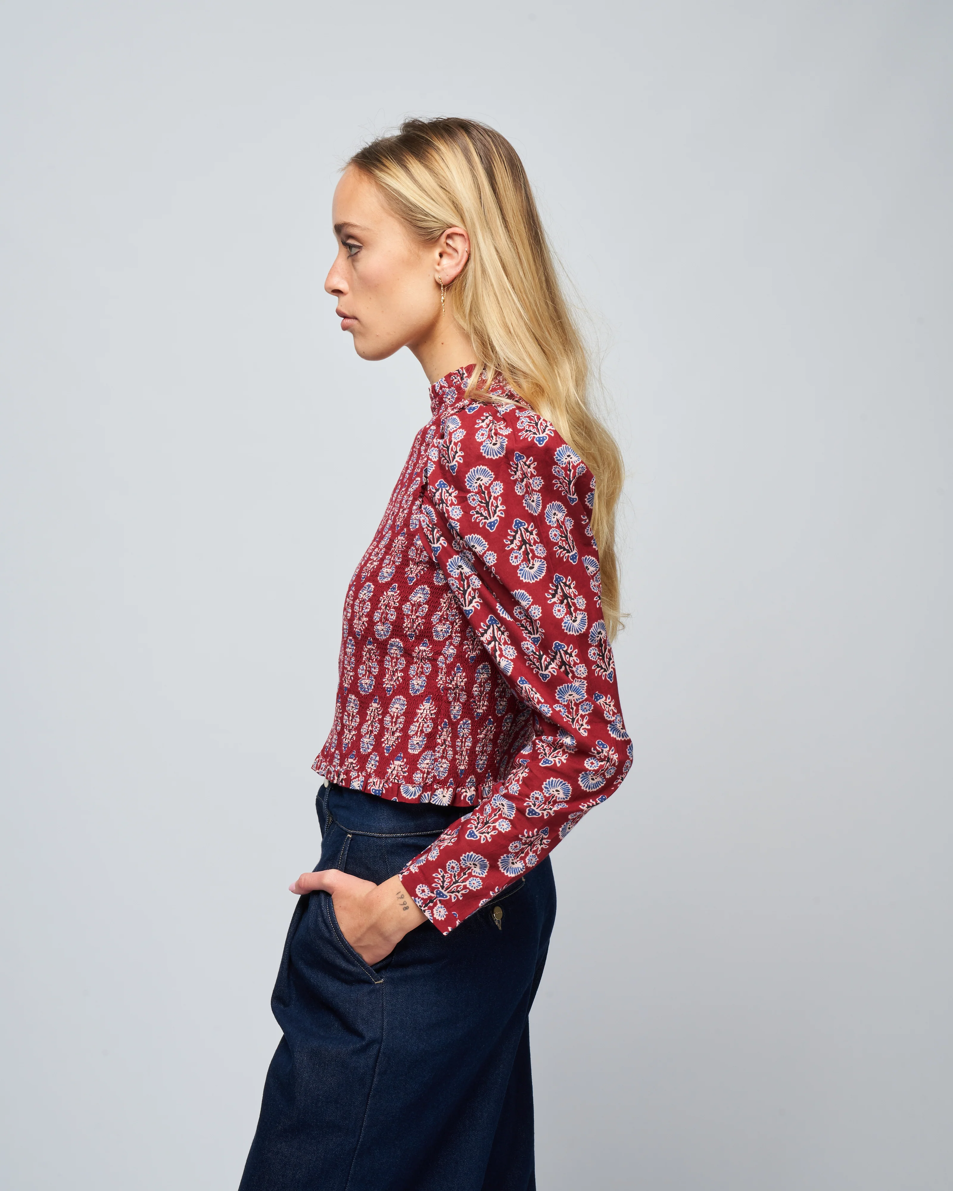 emma cognac smock top - burgundy cognac - Image 3