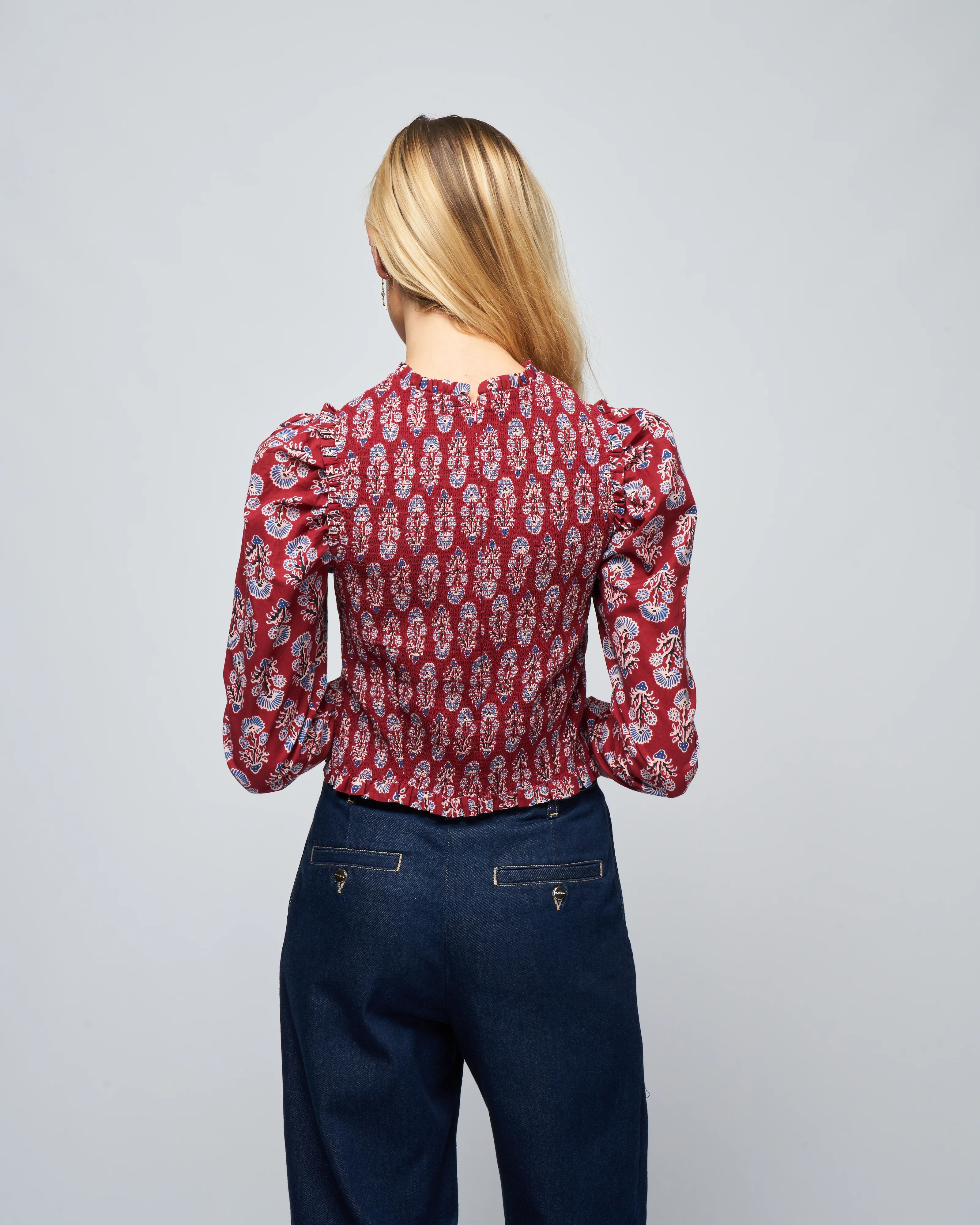 emma cognac smock top - burgundy cognac - Image 4