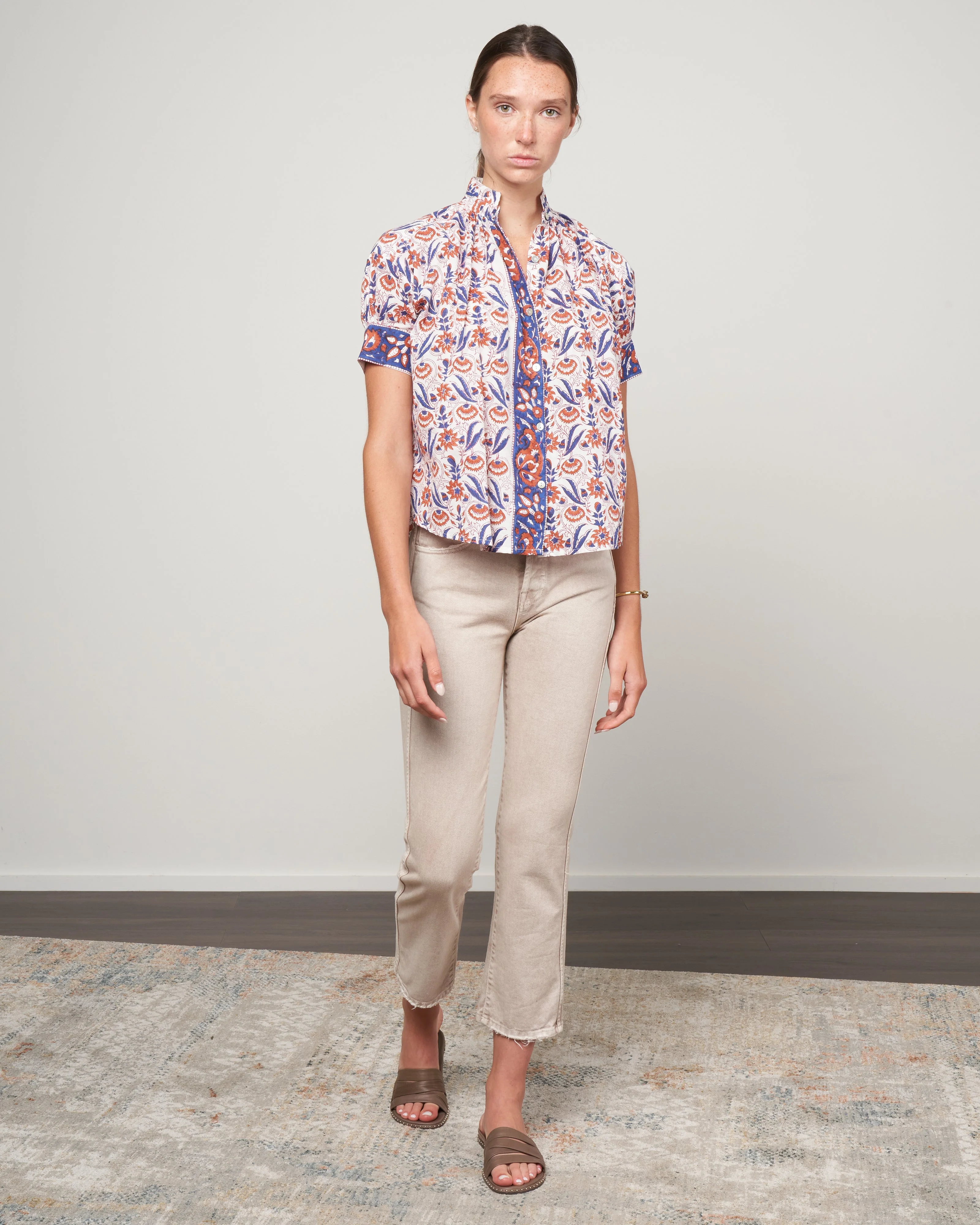 kitsey cosmos shirt - brown/white brown floral