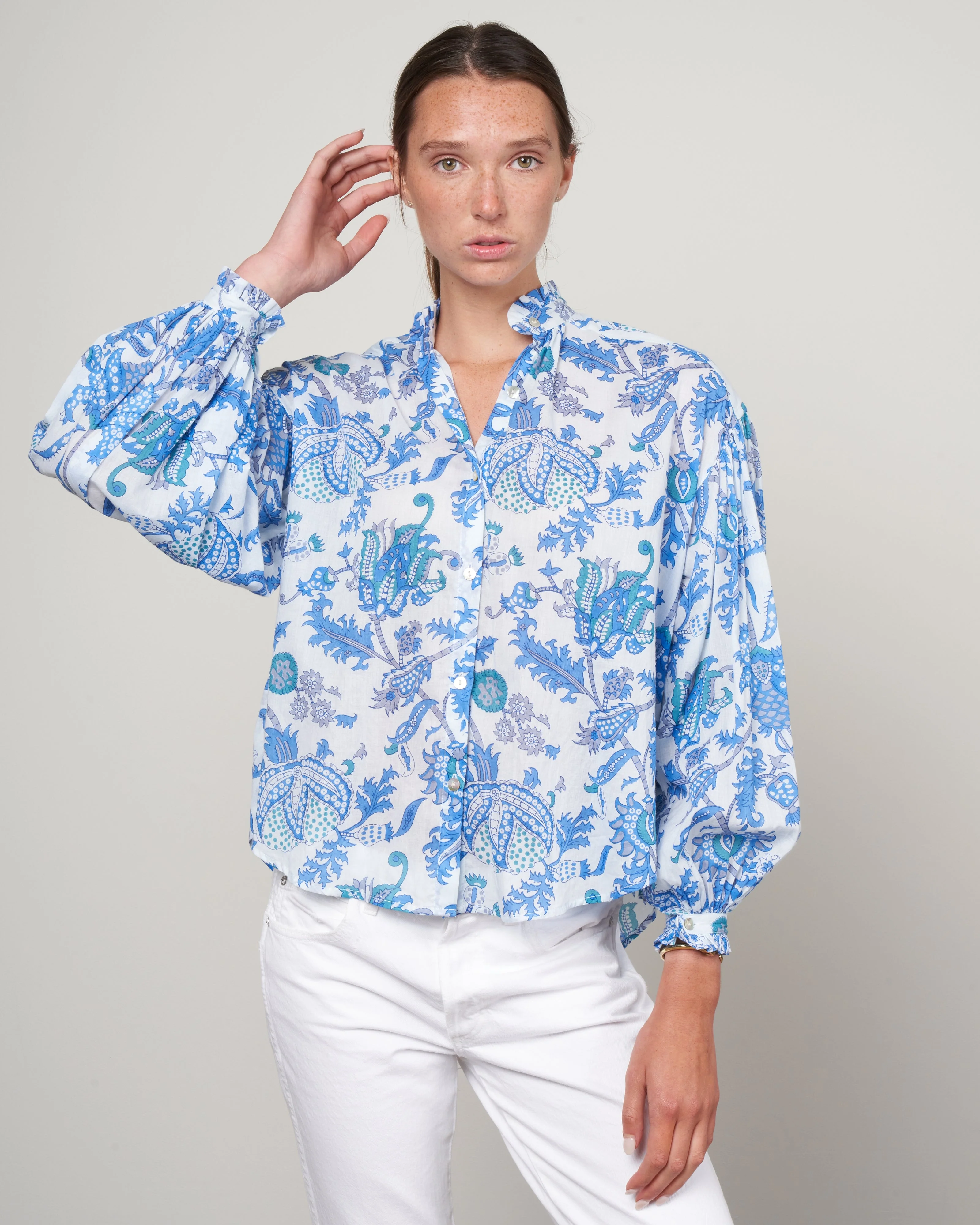 poet mossy blouse - white/blue mossy blue print - Image 2