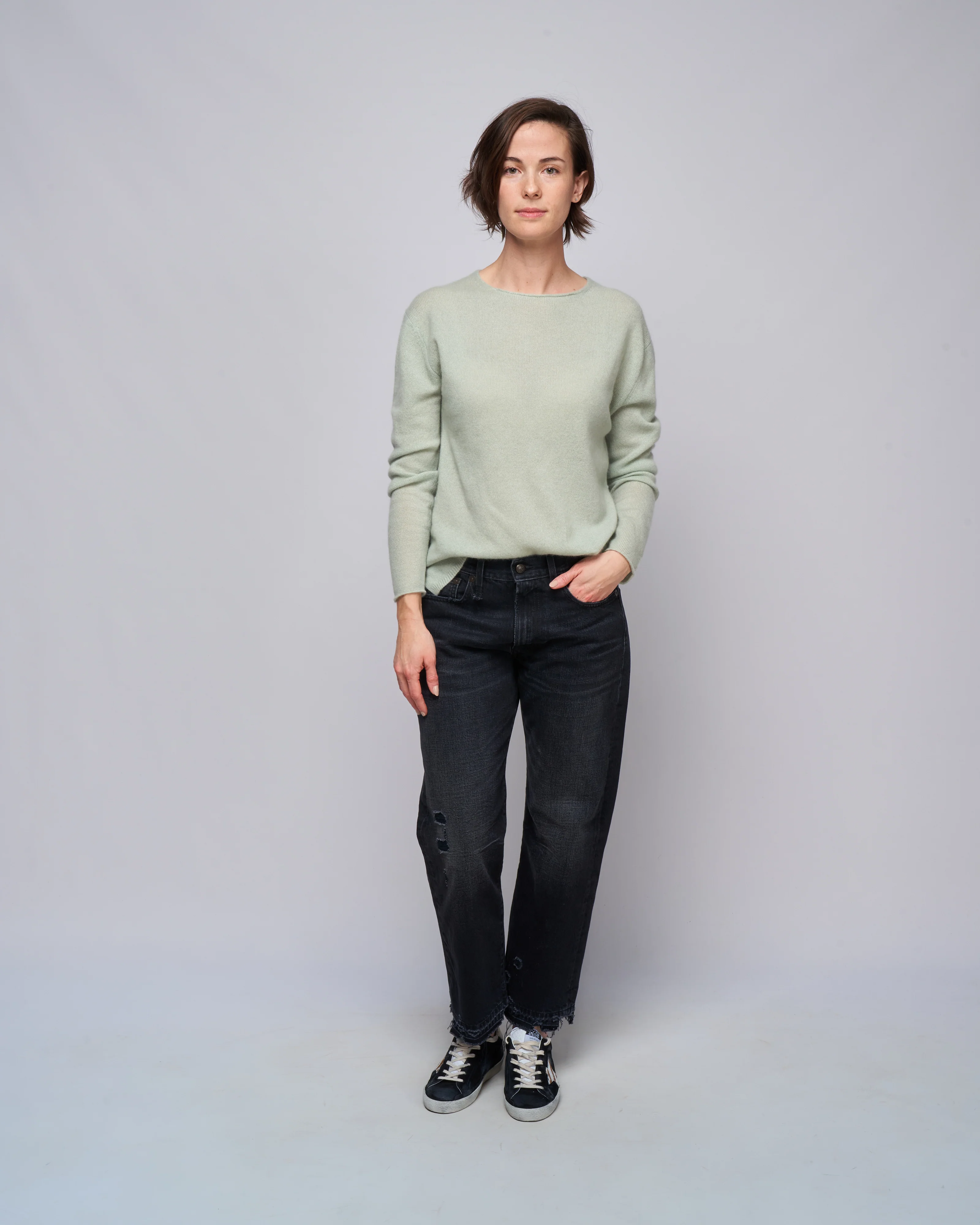 crewneck long sleeve sweater - light grey green - Image 2