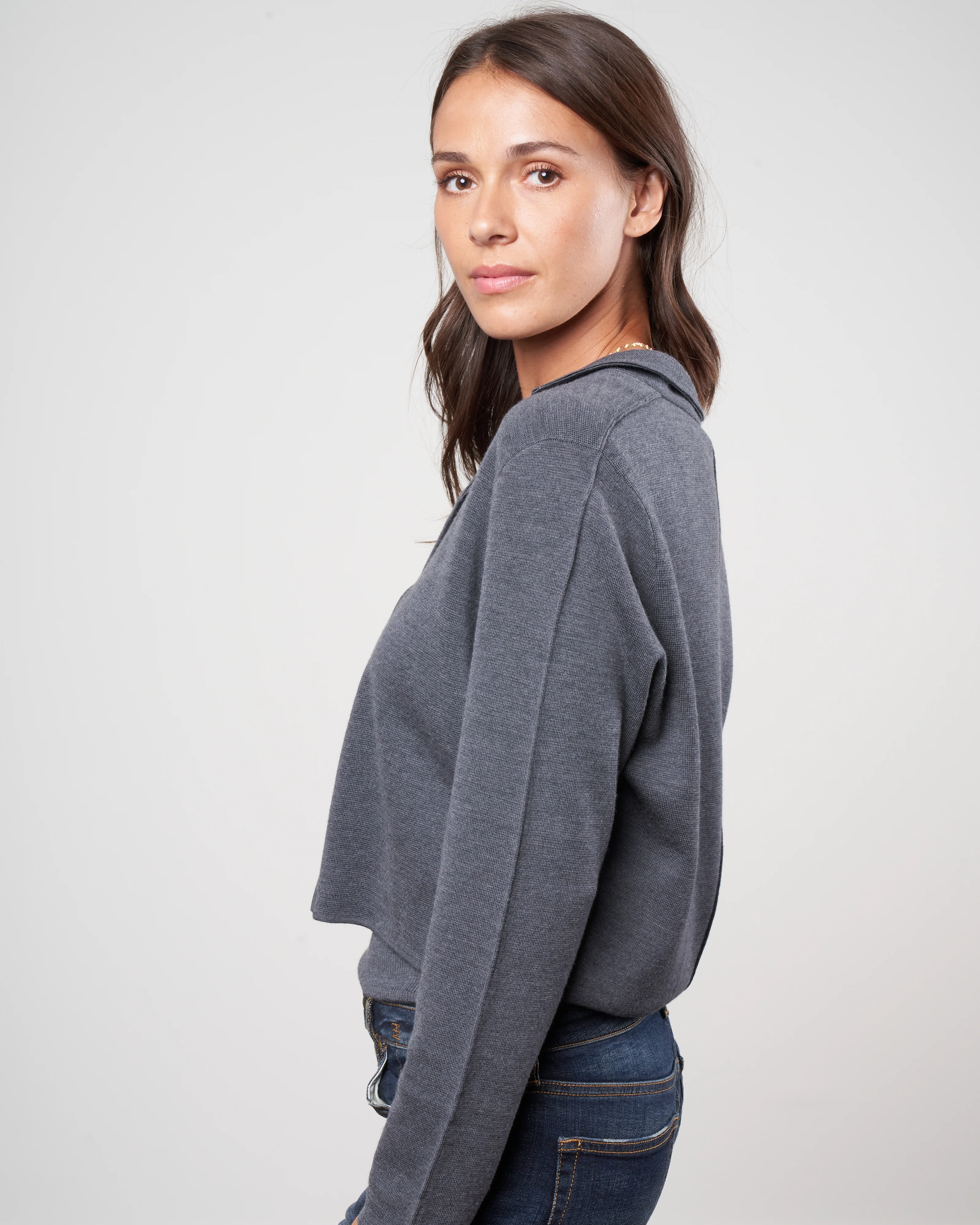 cropped cardigan - charcoal - Image 4