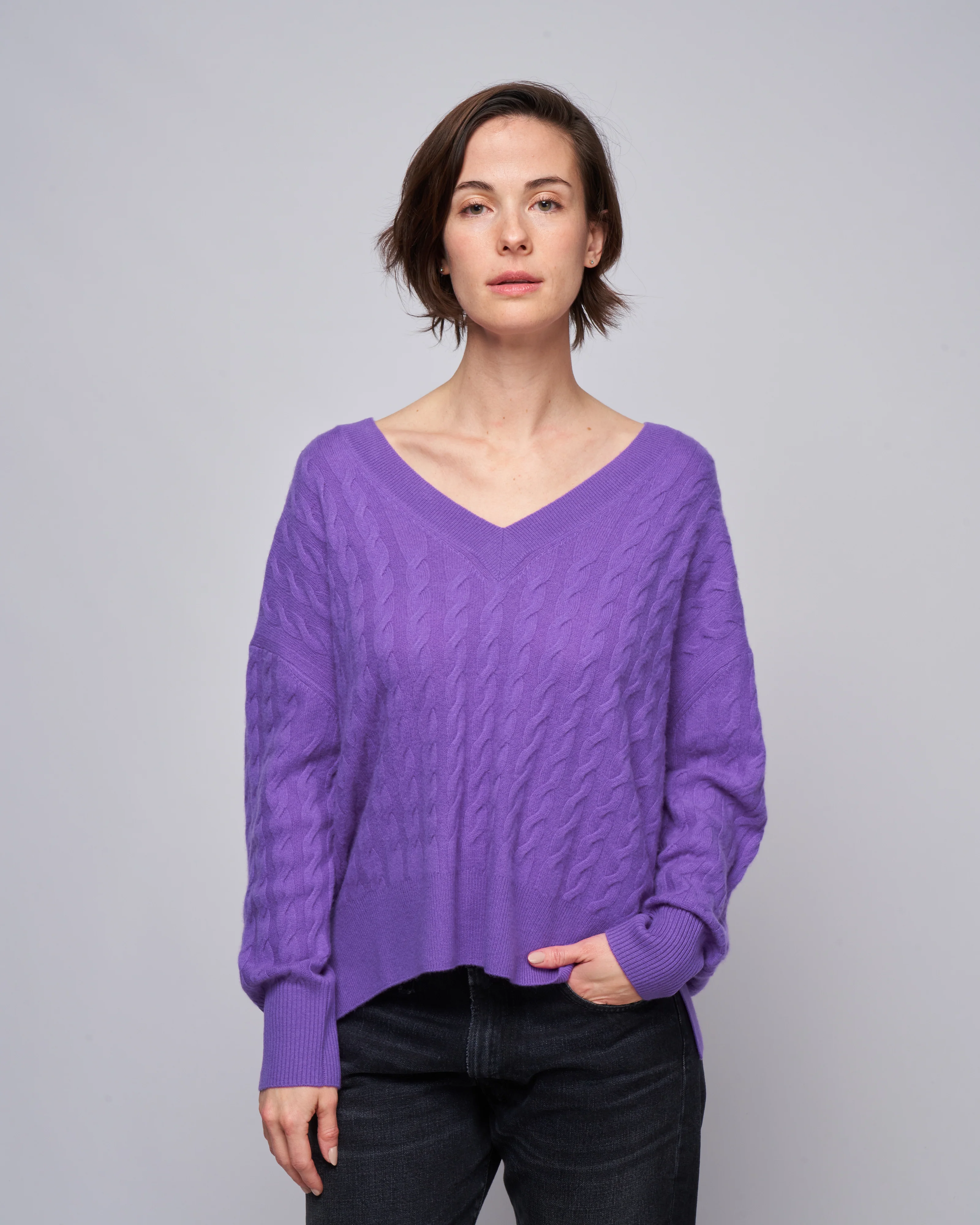 long sleeve v-sweater - purple