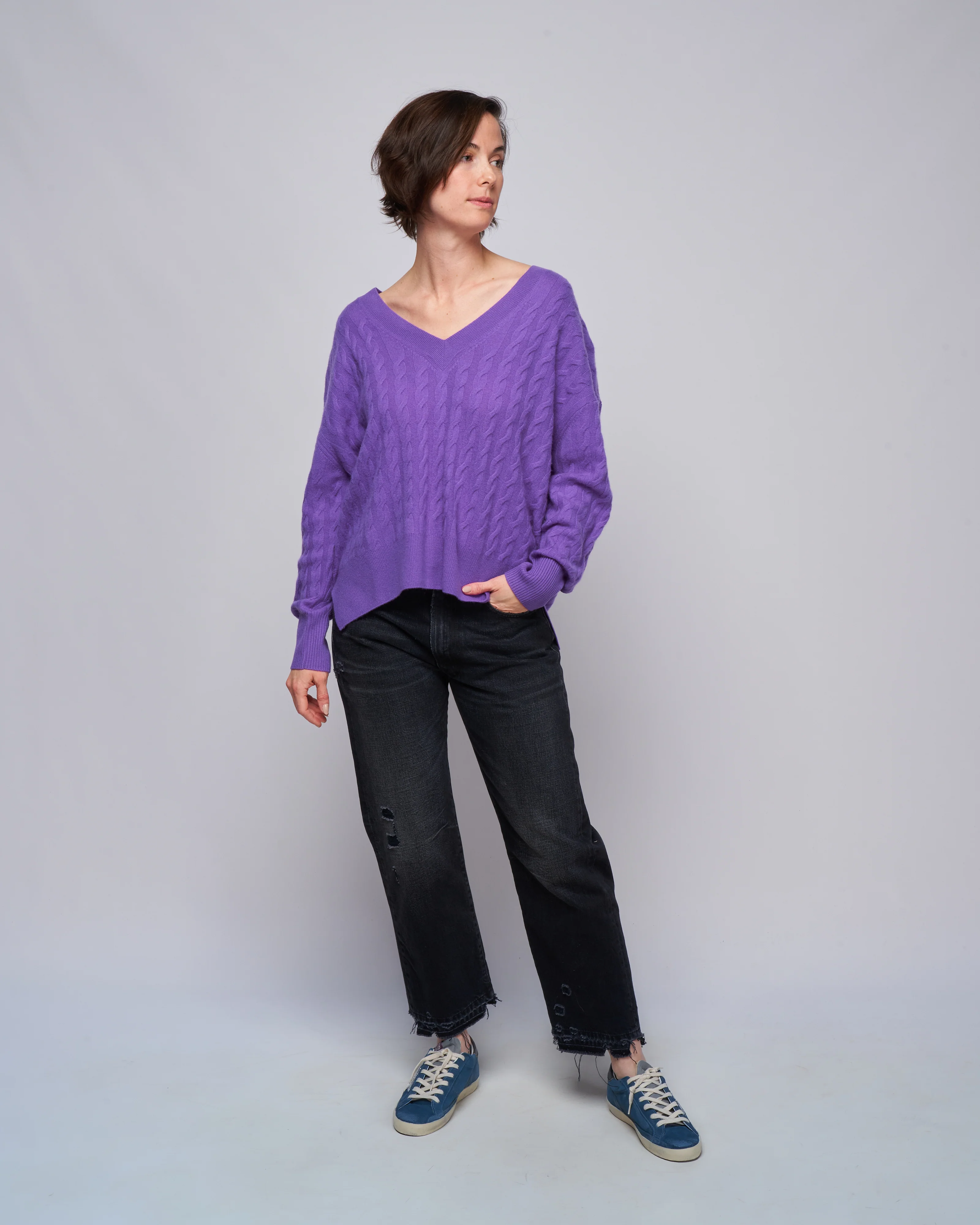 long sleeve v-sweater - purple - Image 2