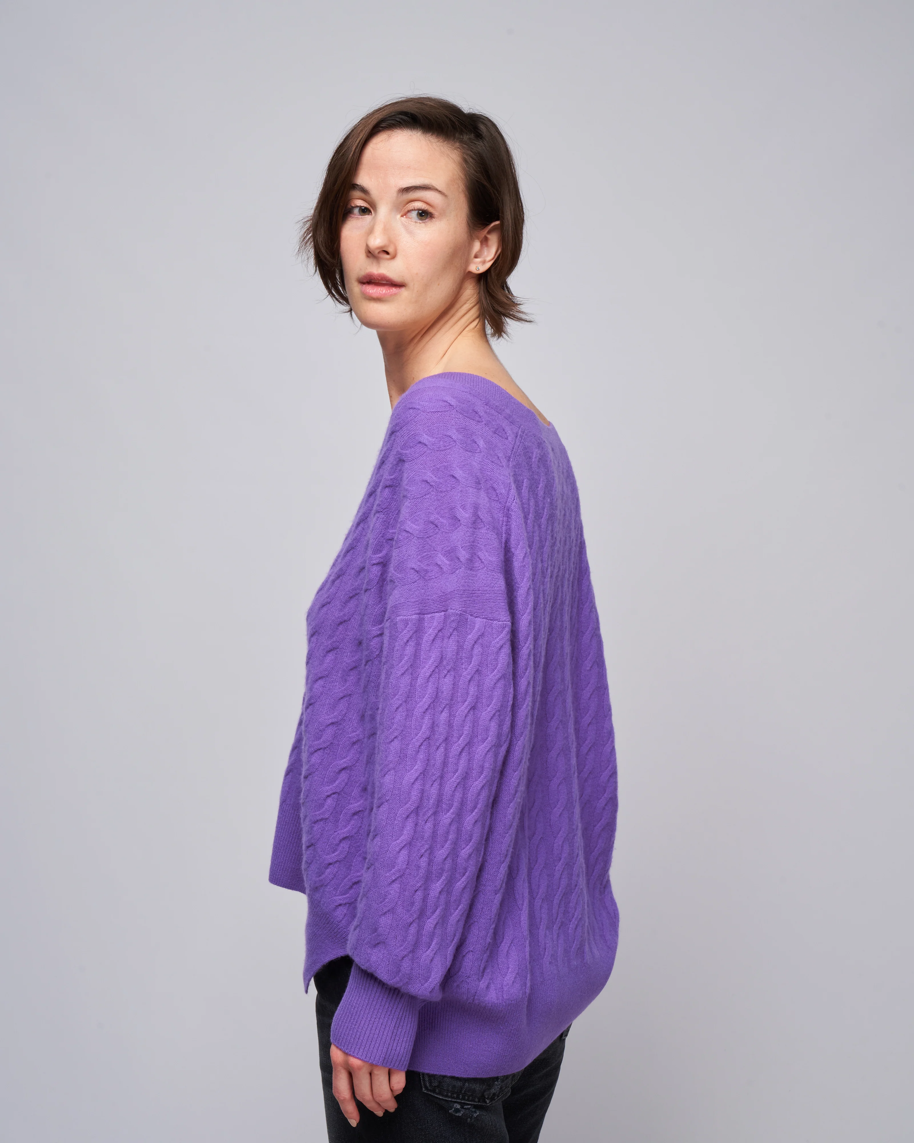 long sleeve v-sweater - purple - Image 3