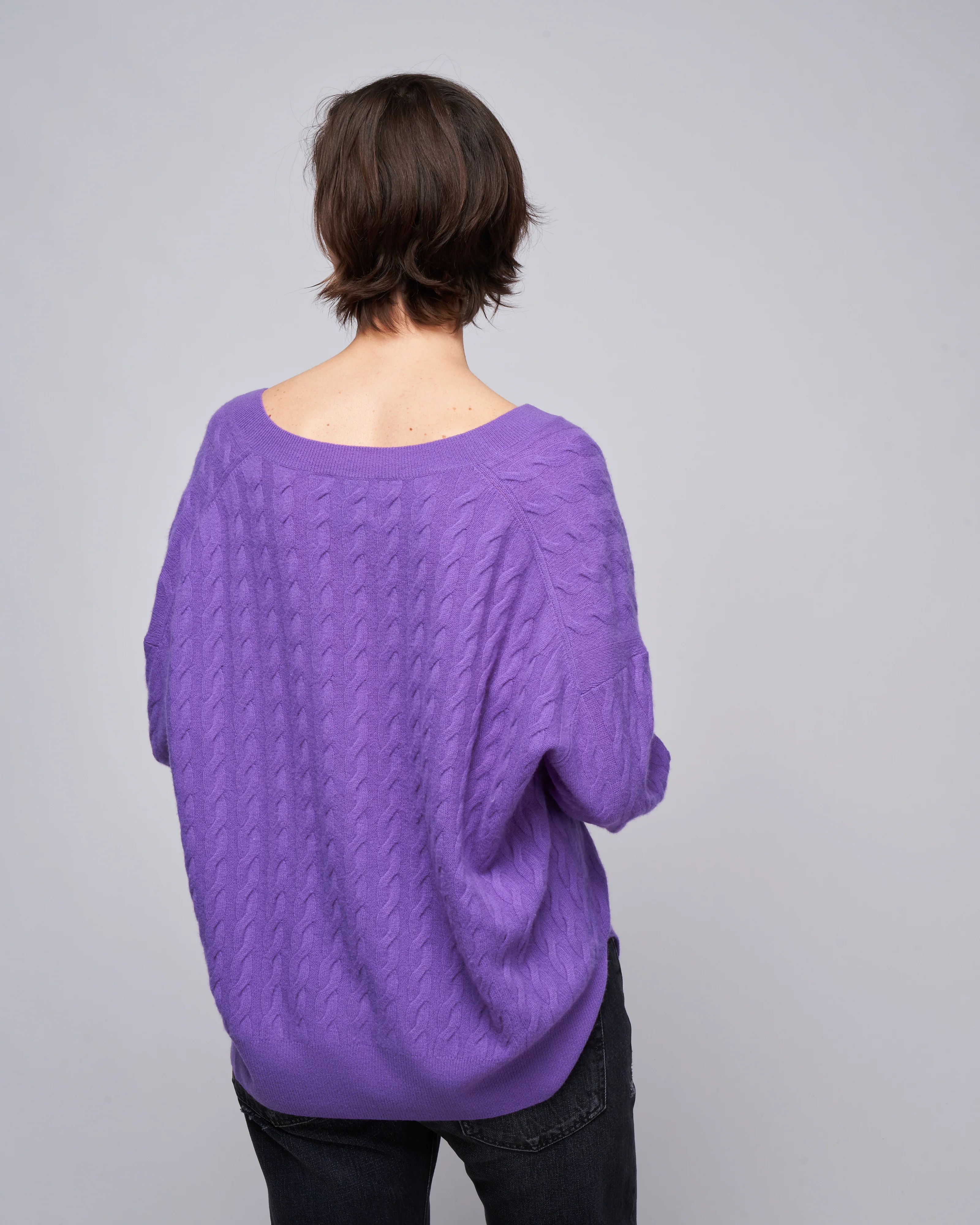 long sleeve v-sweater - purple - Image 4
