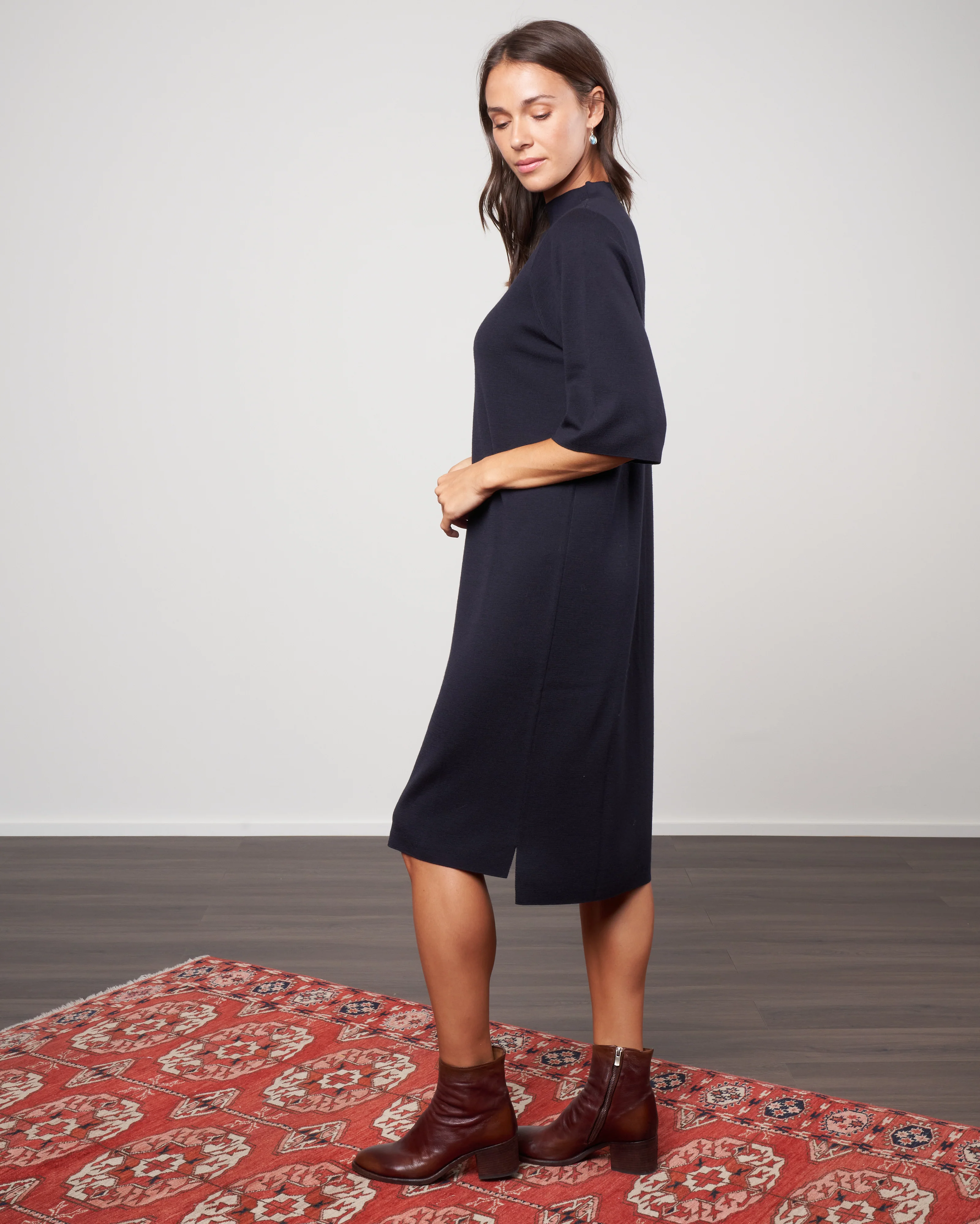 merina elbow sleeve high neck dress - deep night - Image 2