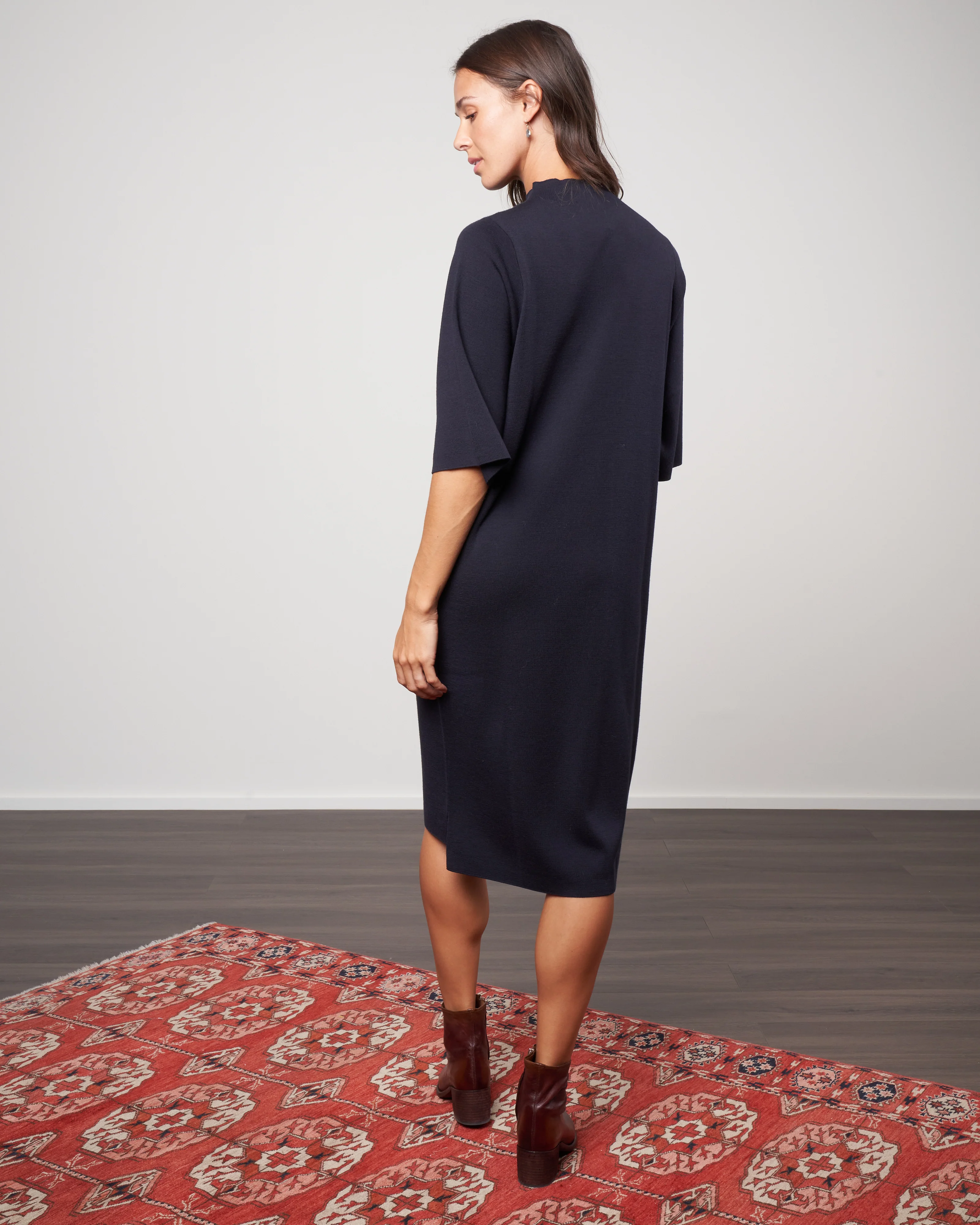 merina elbow sleeve high neck dress - deep night - Image 3