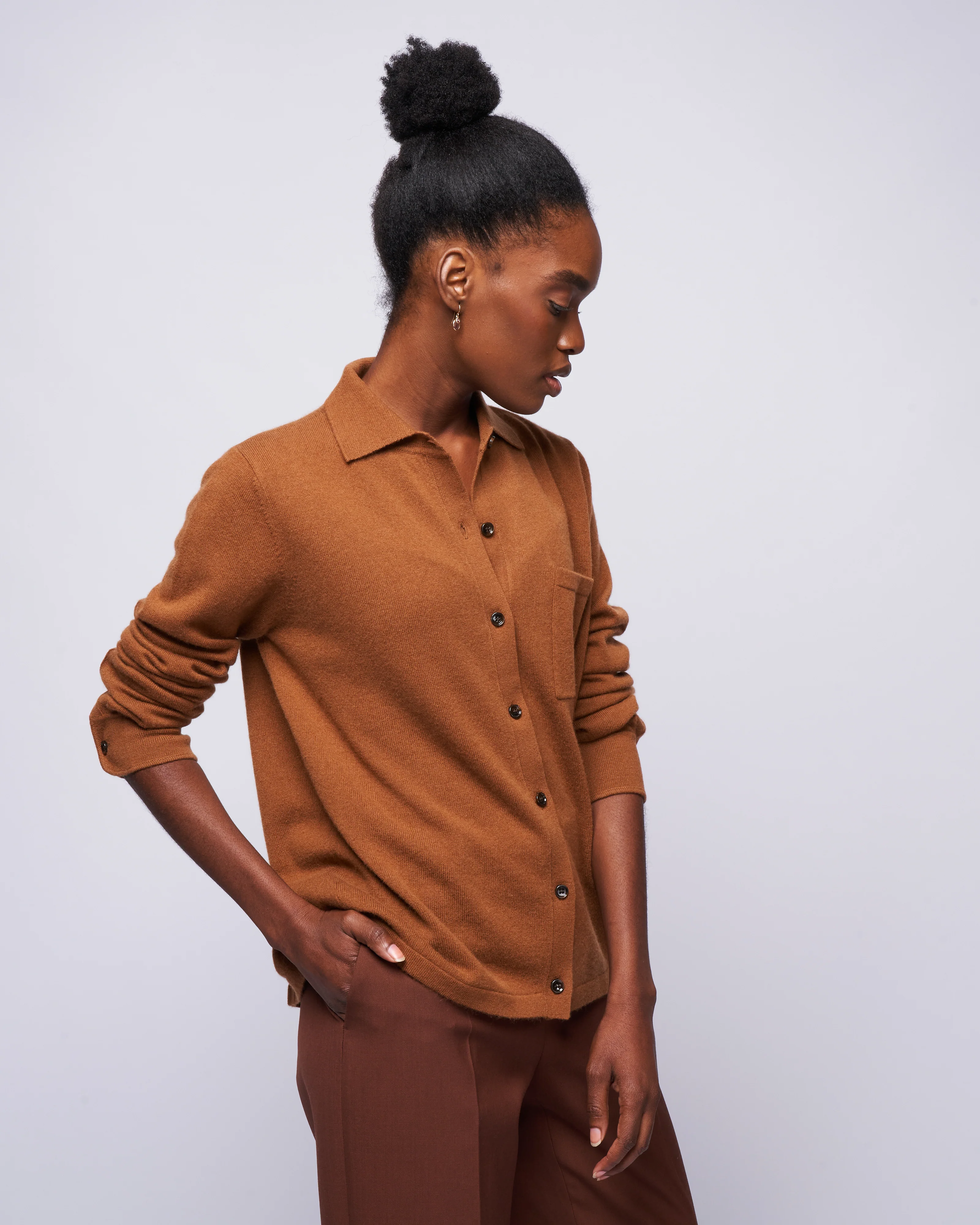 polo cardigan - pecan - Image 3