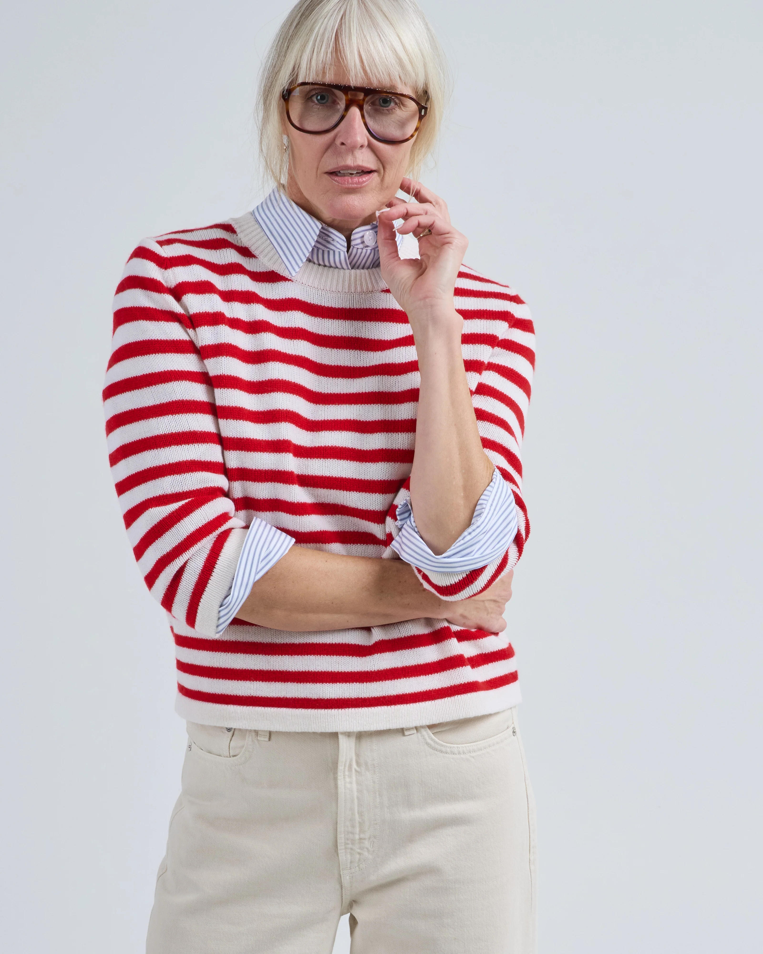 rd long sleeve crew neck striped sweater