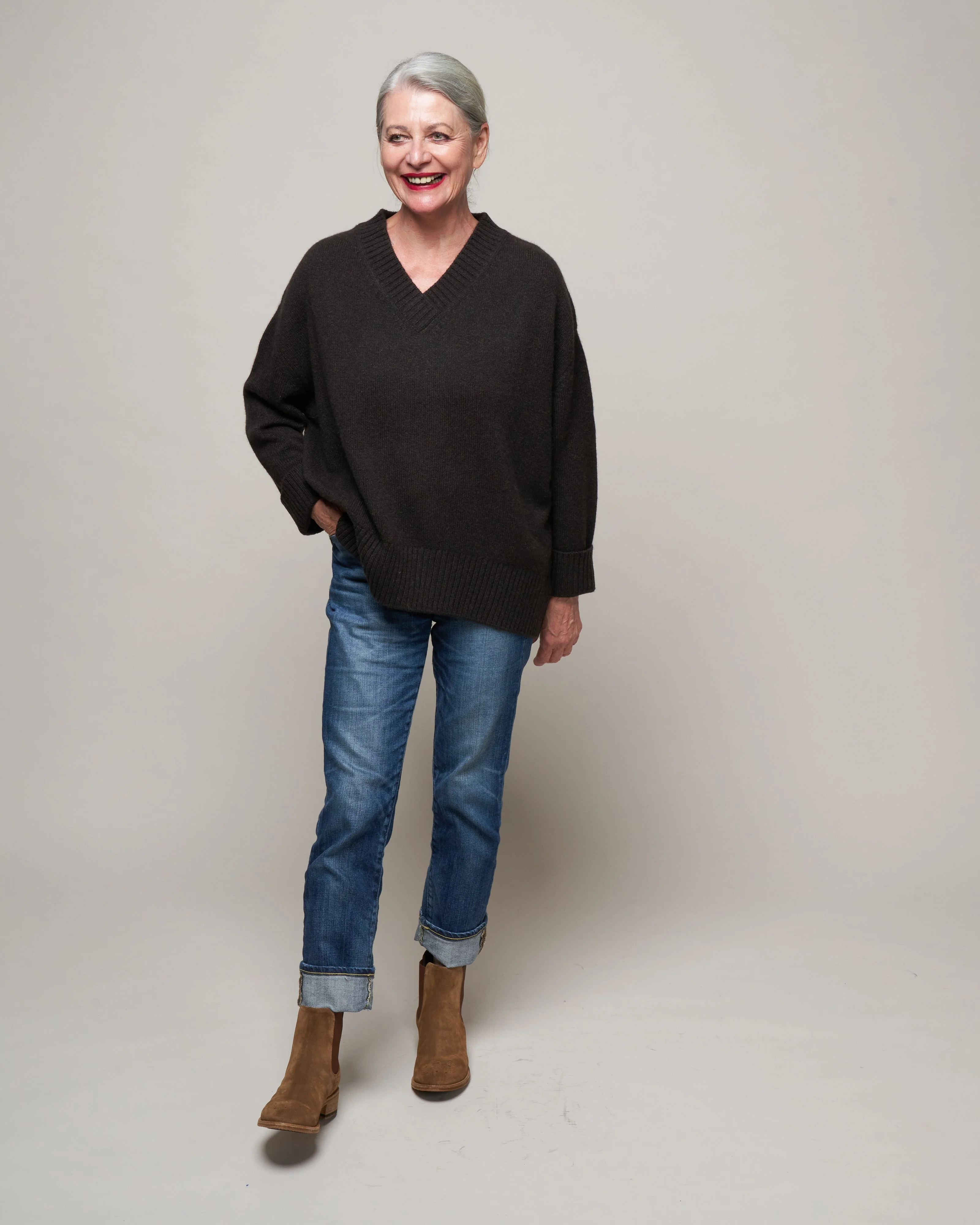 v-neck sweater - licorice - Image 2