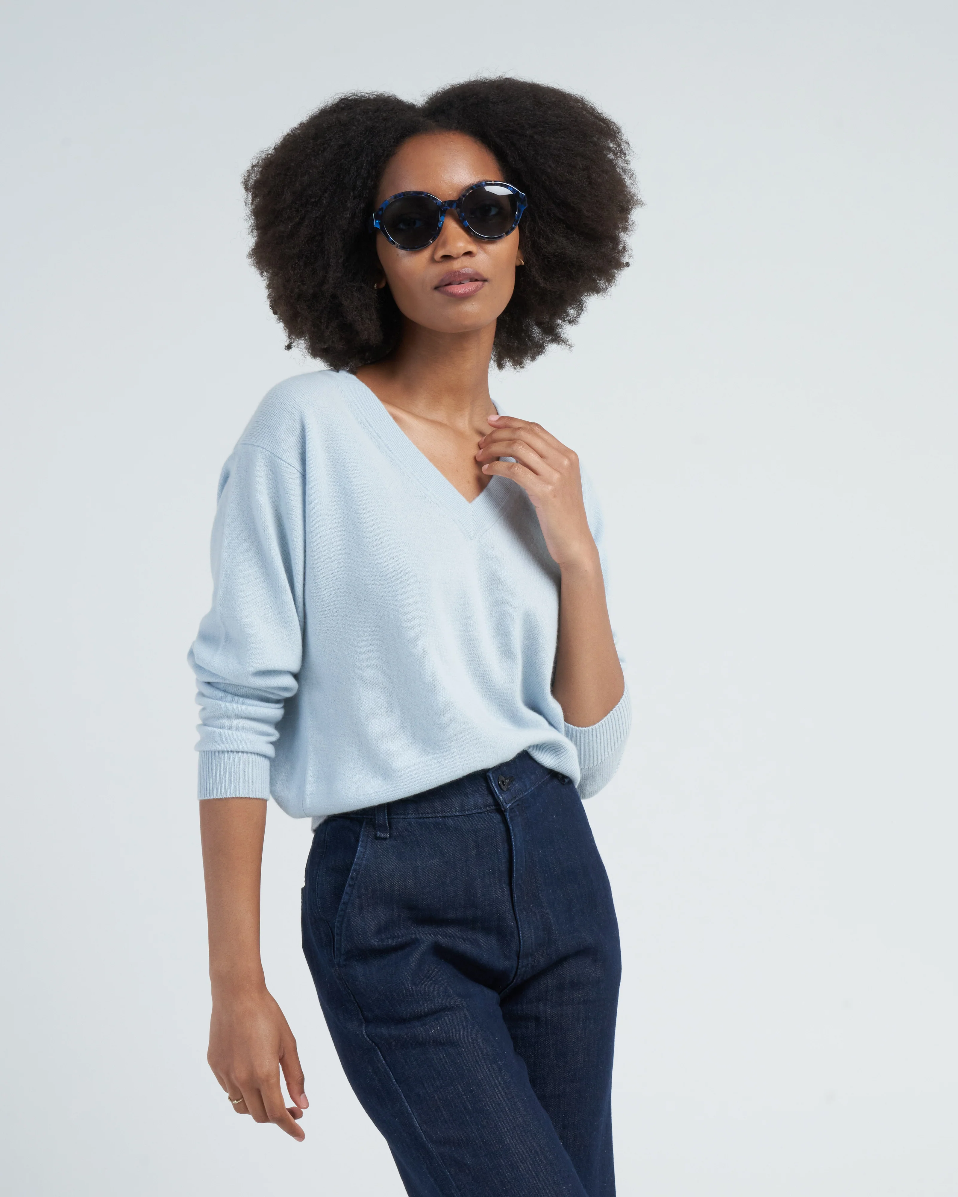 v-neck sweater - pale blue - Image 2