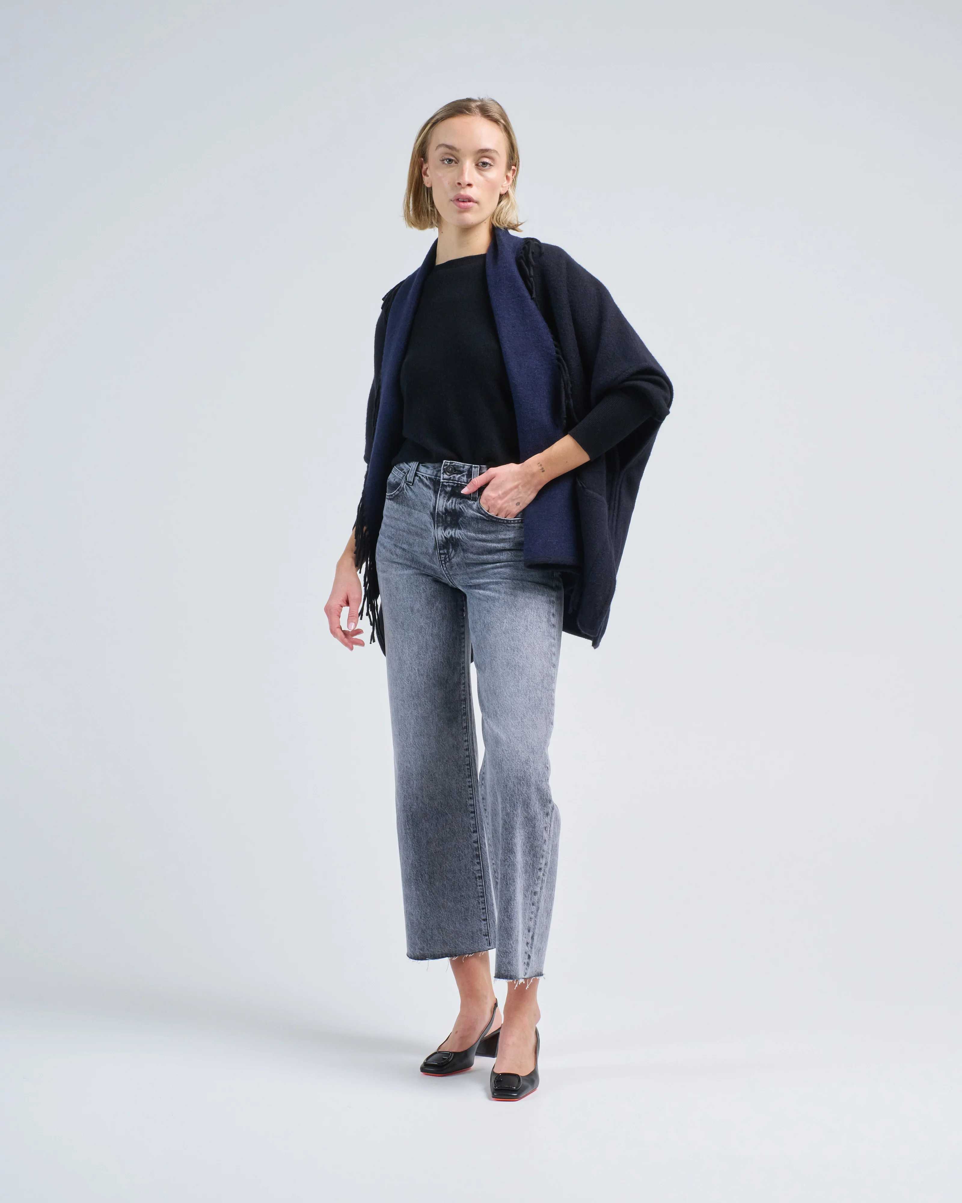 double cashmere cardigan with fringe - Image 2