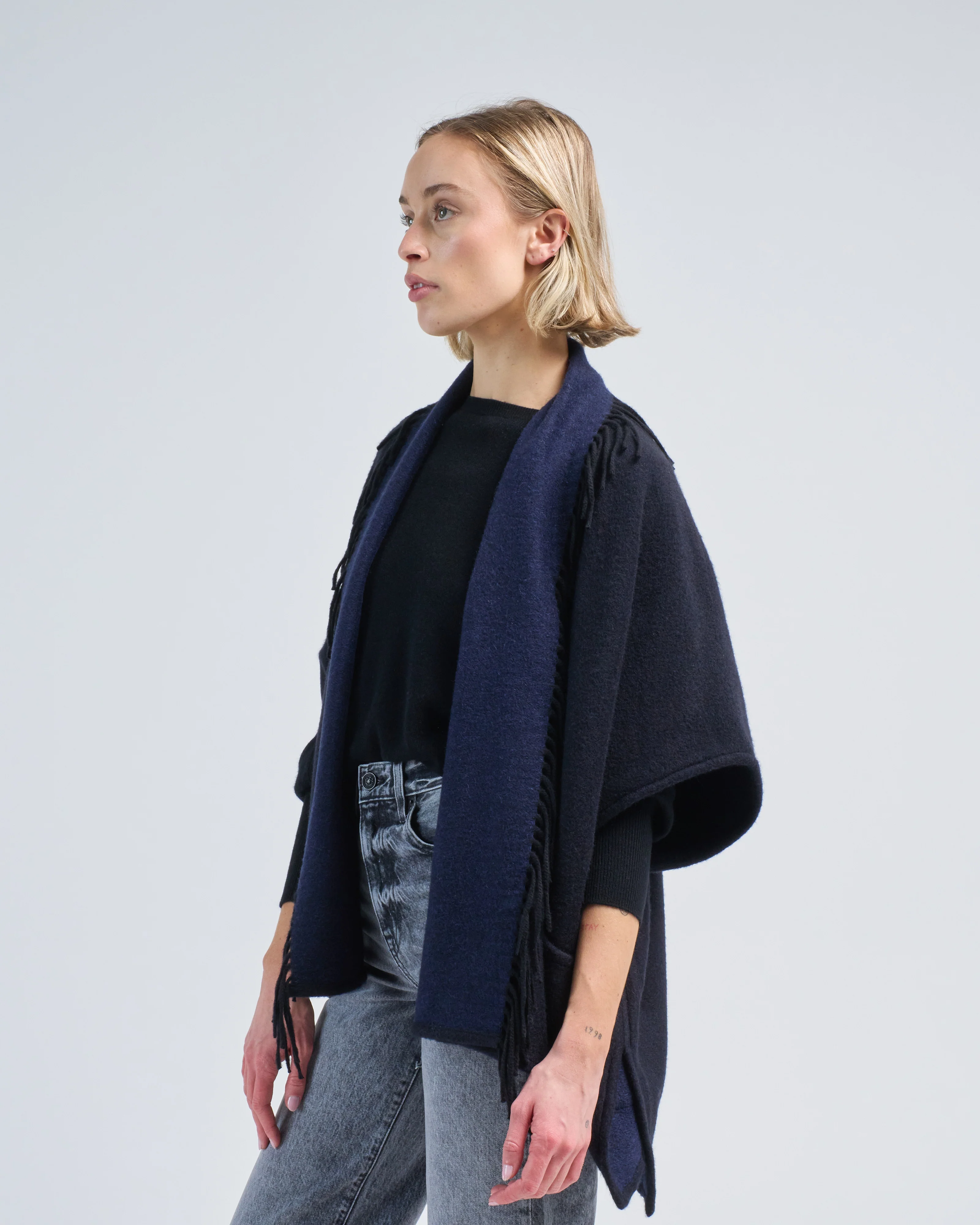 double cashmere cardigan with fringe - Image 3