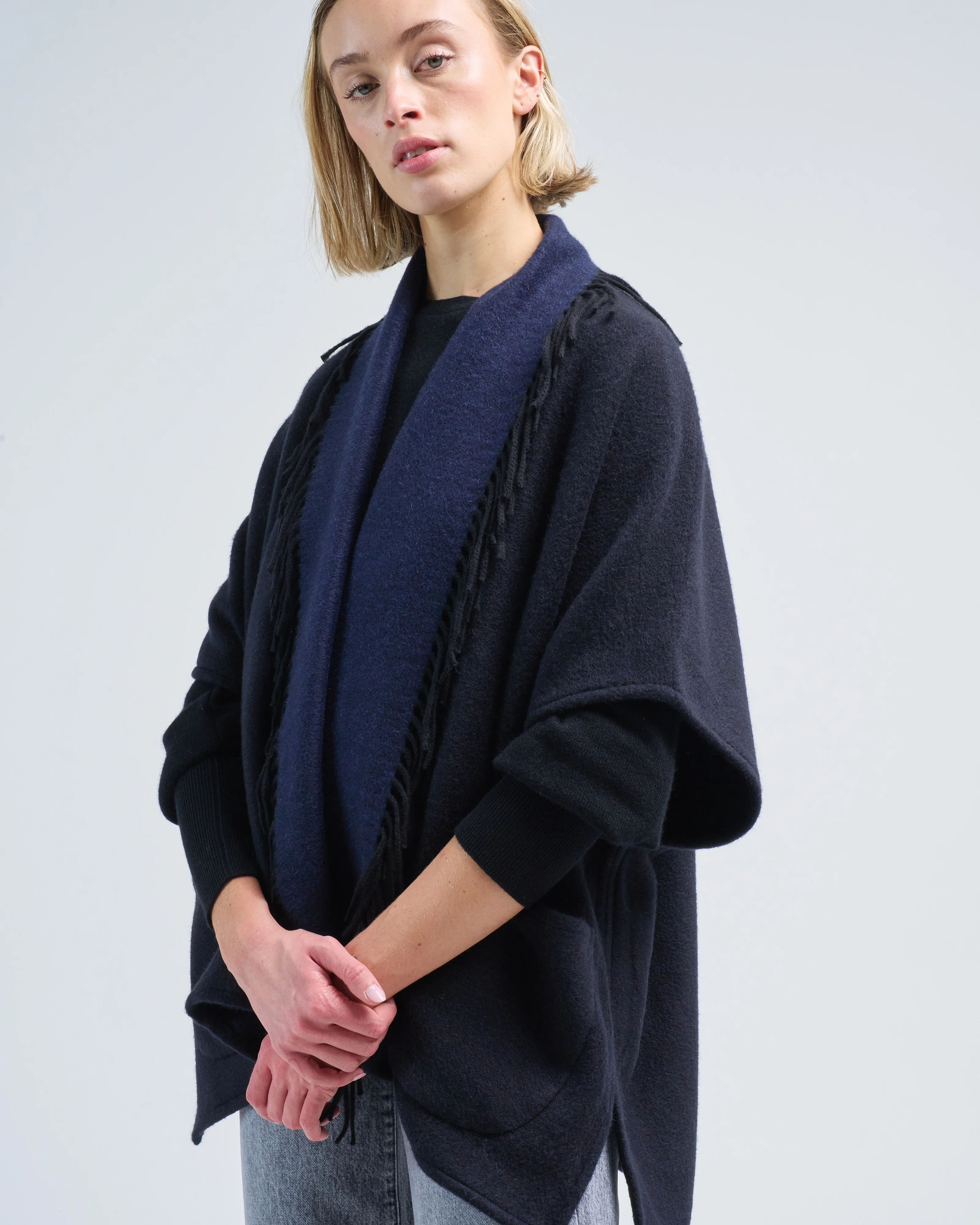 double cashmere cardigan with fringe - Image 5