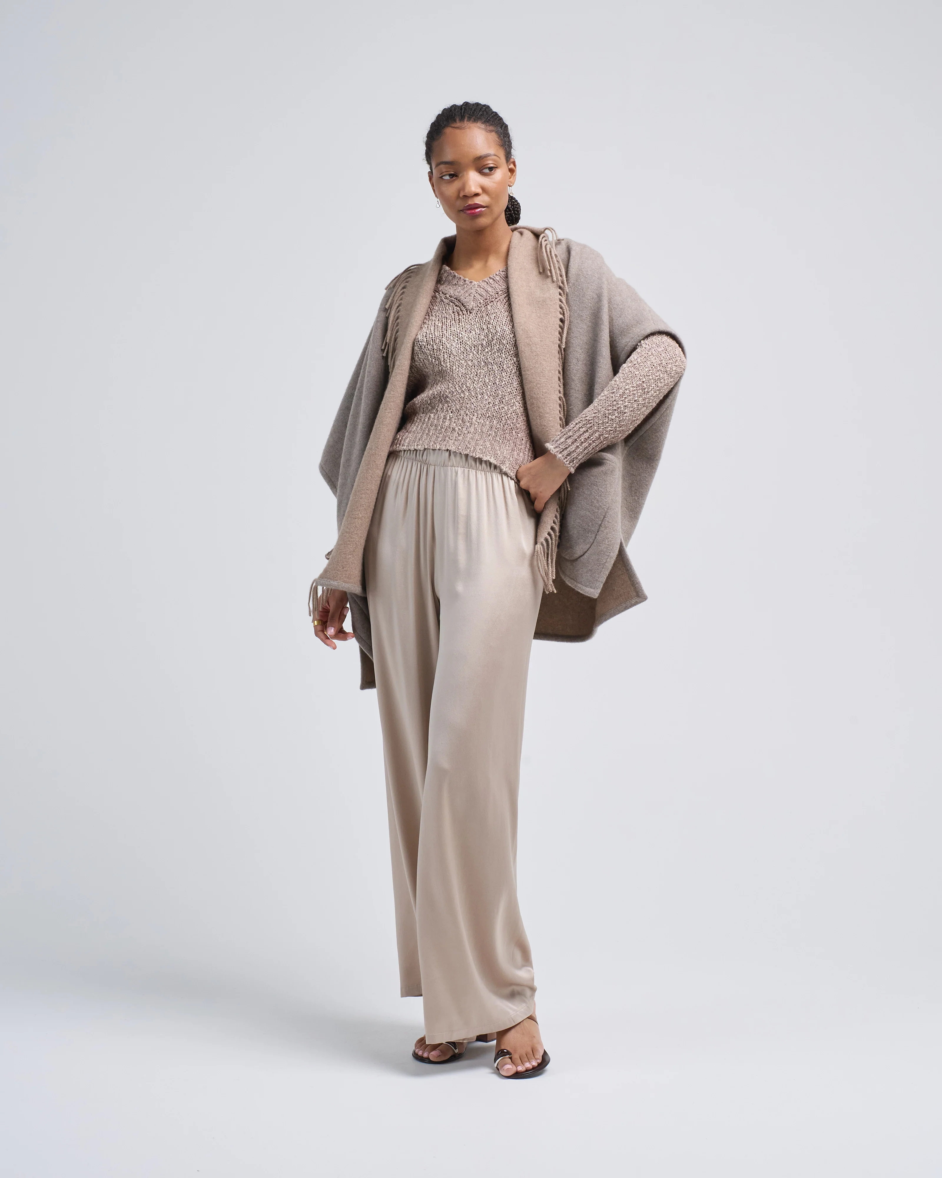 double cashmere cardigan with fringe - Image 2
