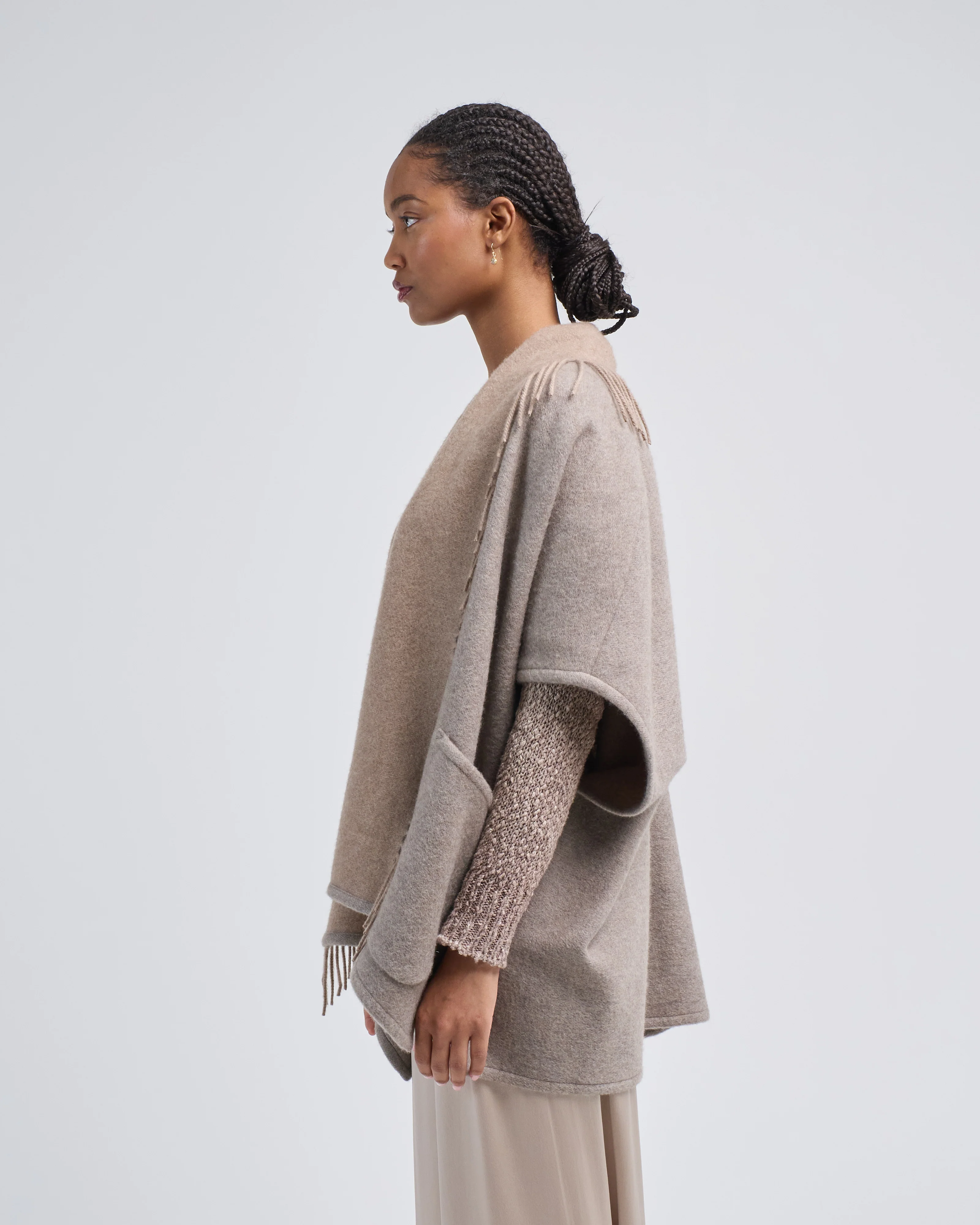 double cashmere cardigan with fringe - Image 3