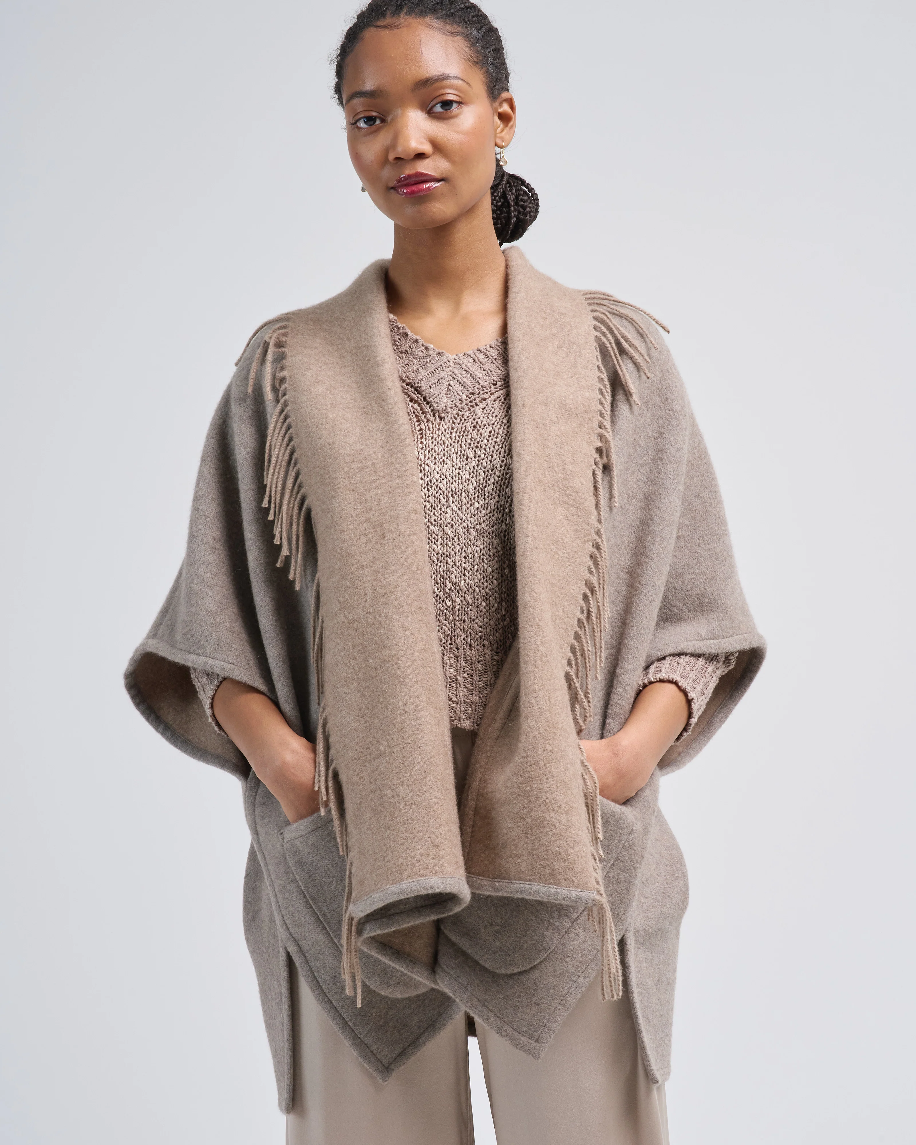 double cashmere cardigan with fringe - Image 5