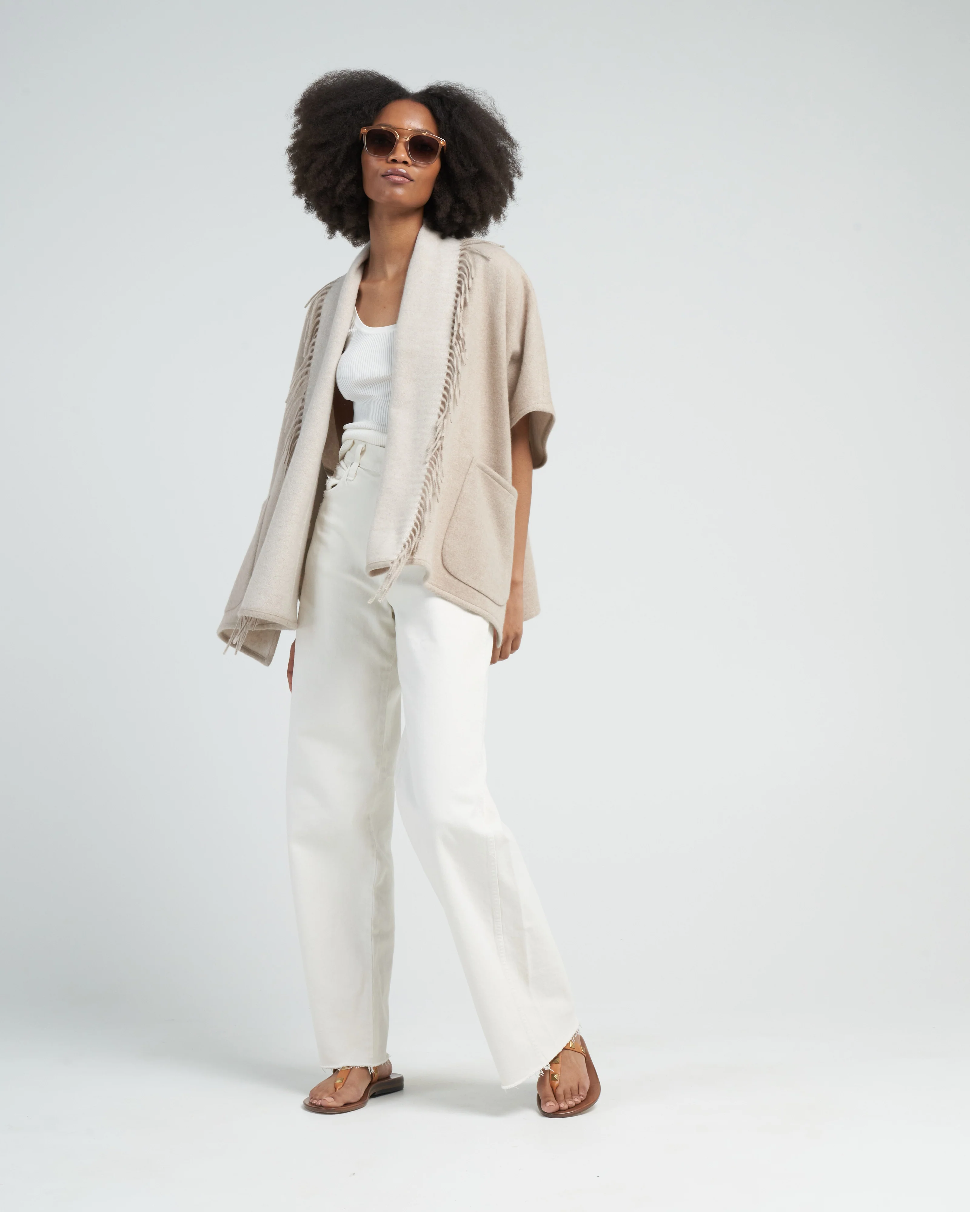 ledor poncho with fringe - beige - Image 2