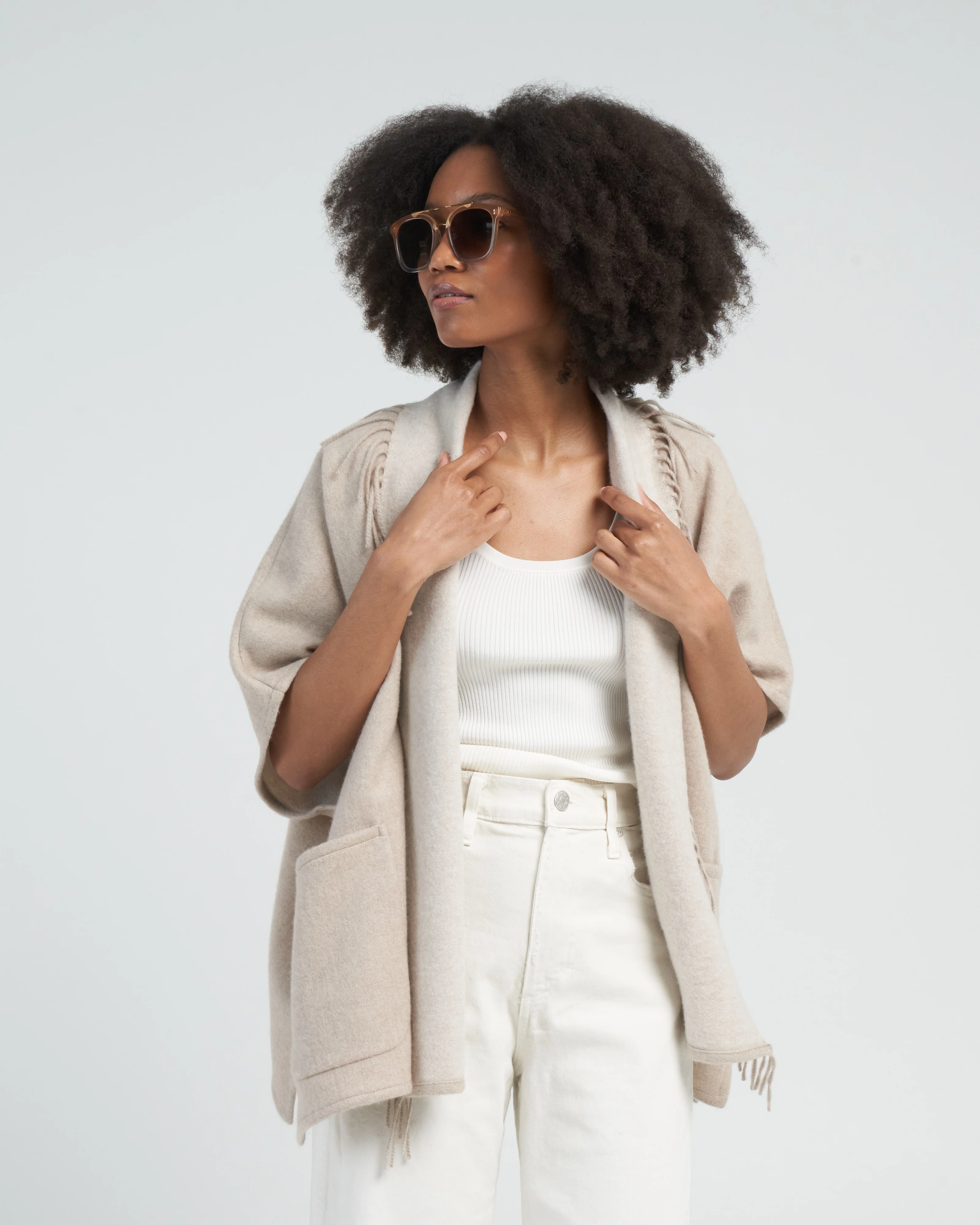ledor poncho with fringe - beige - Image 3
