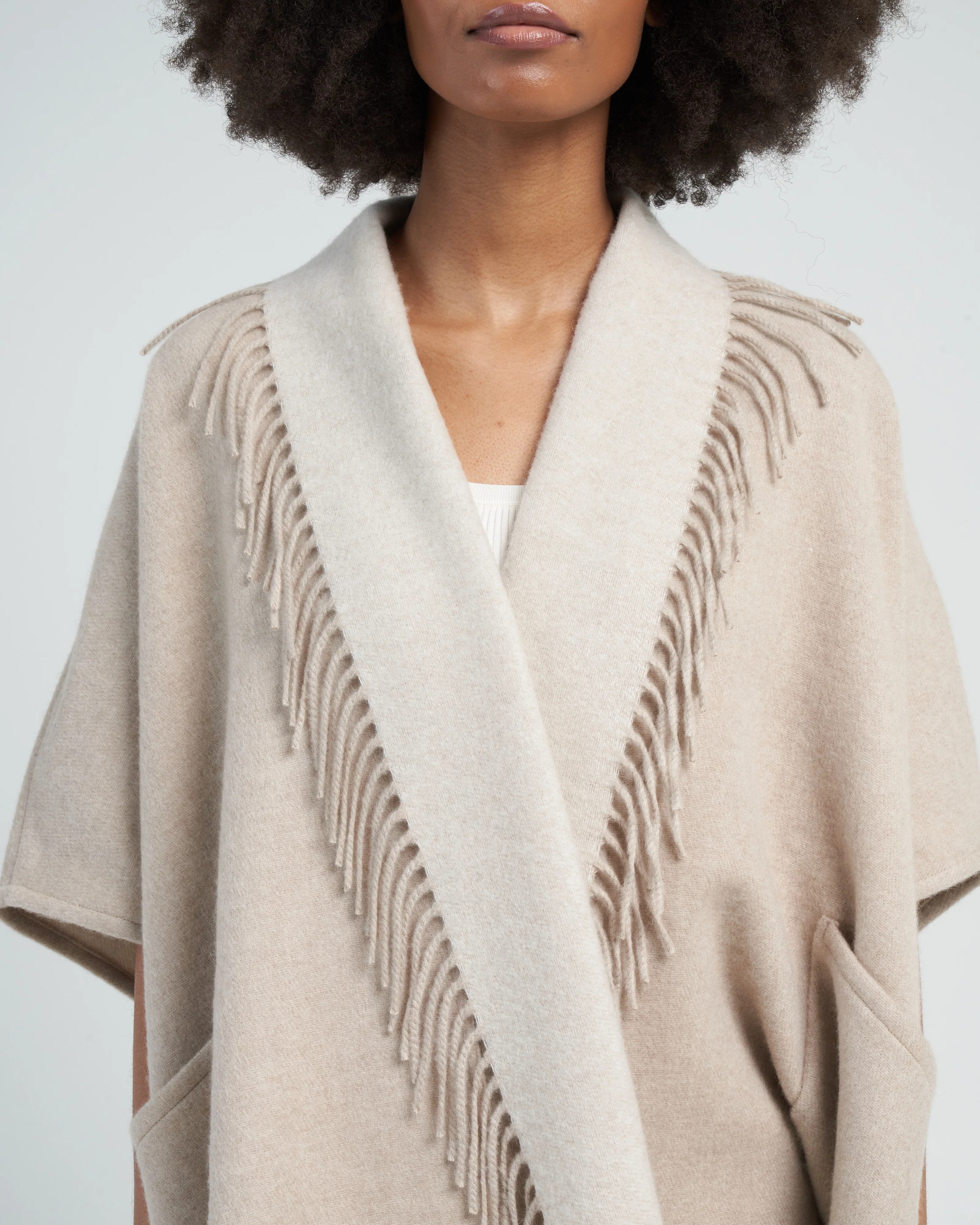 ledor poncho with fringe - beige - Image 5