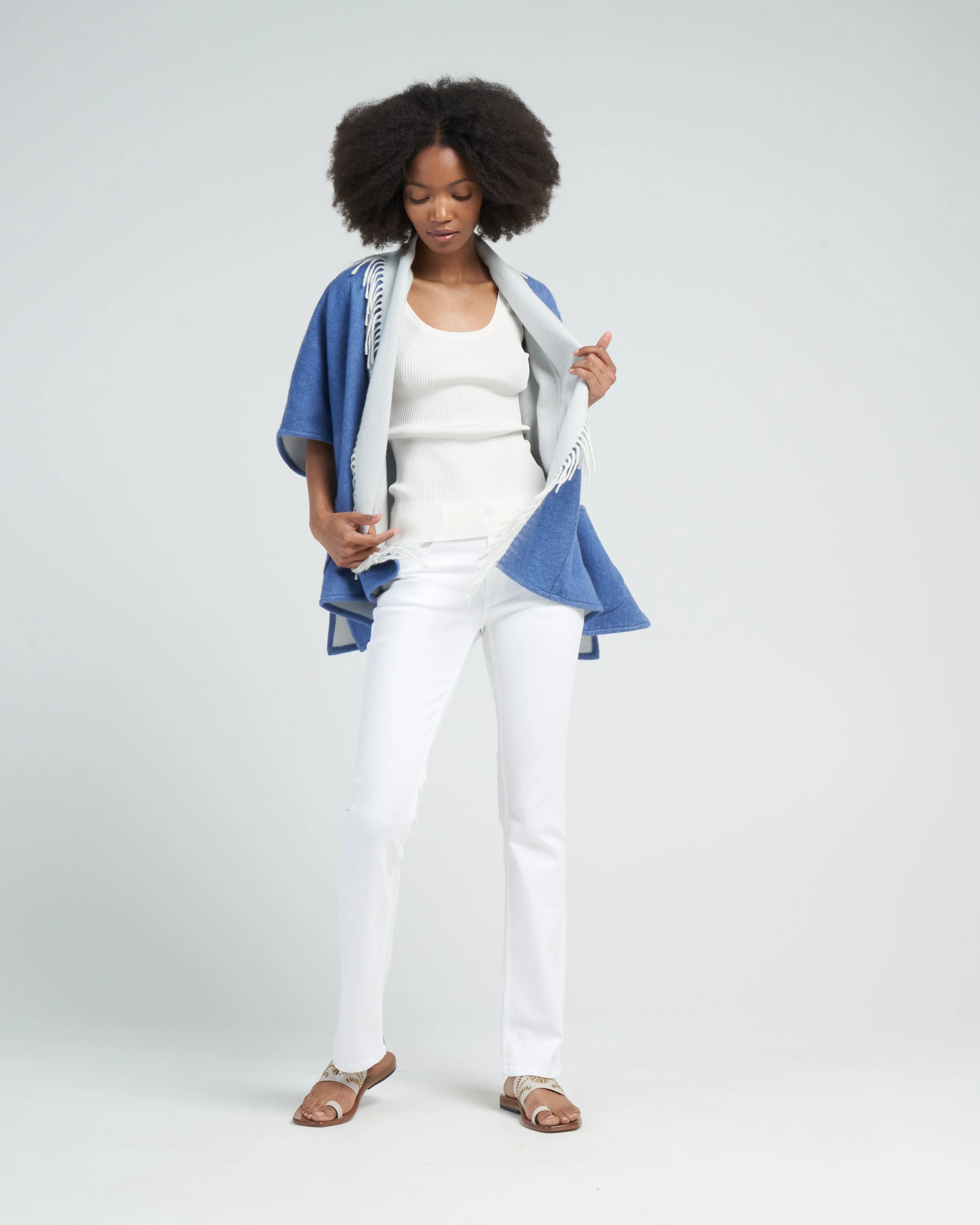 ledor poncho with fringe - blue - Image 2