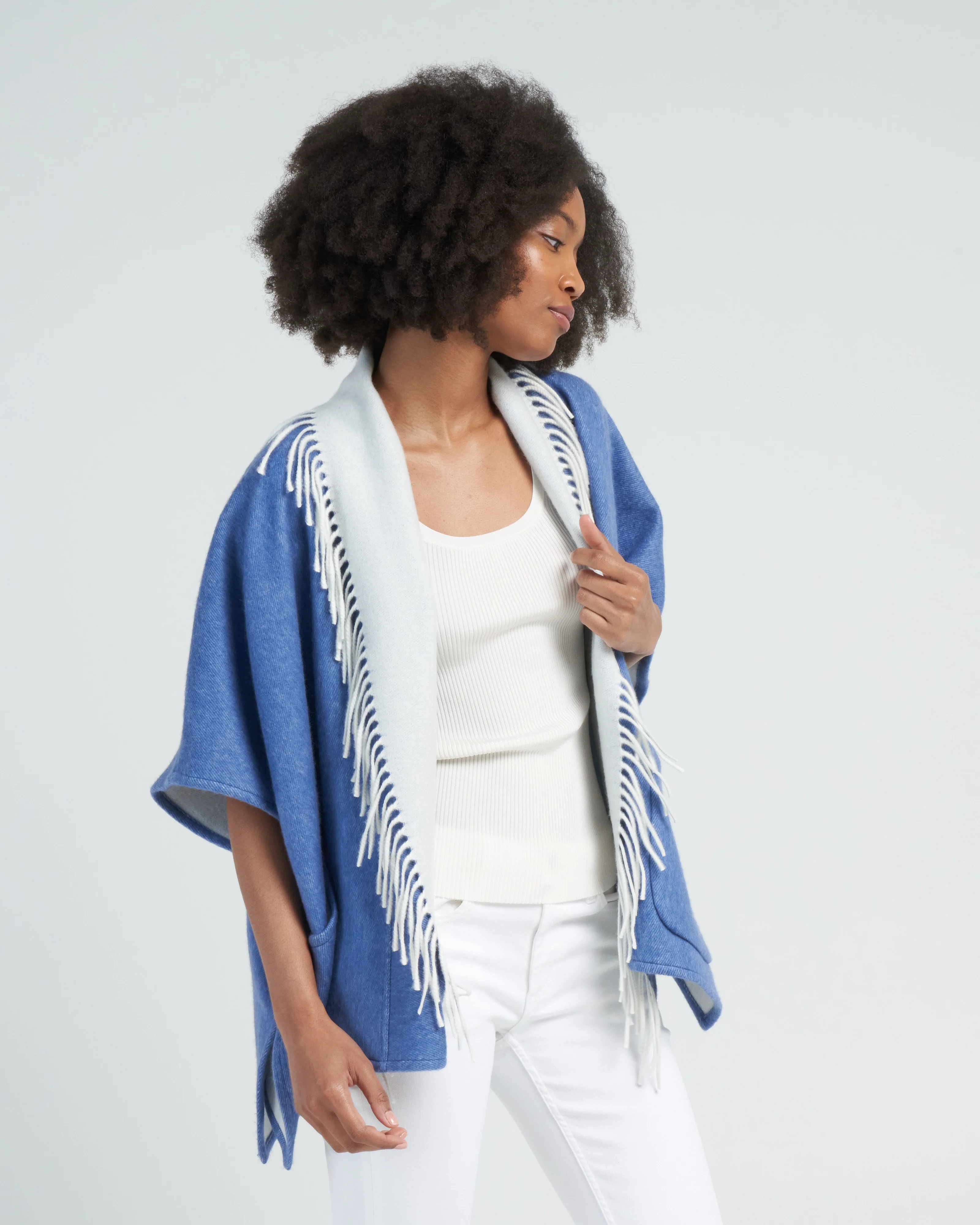 ledor poncho with fringe - blue - Image 3