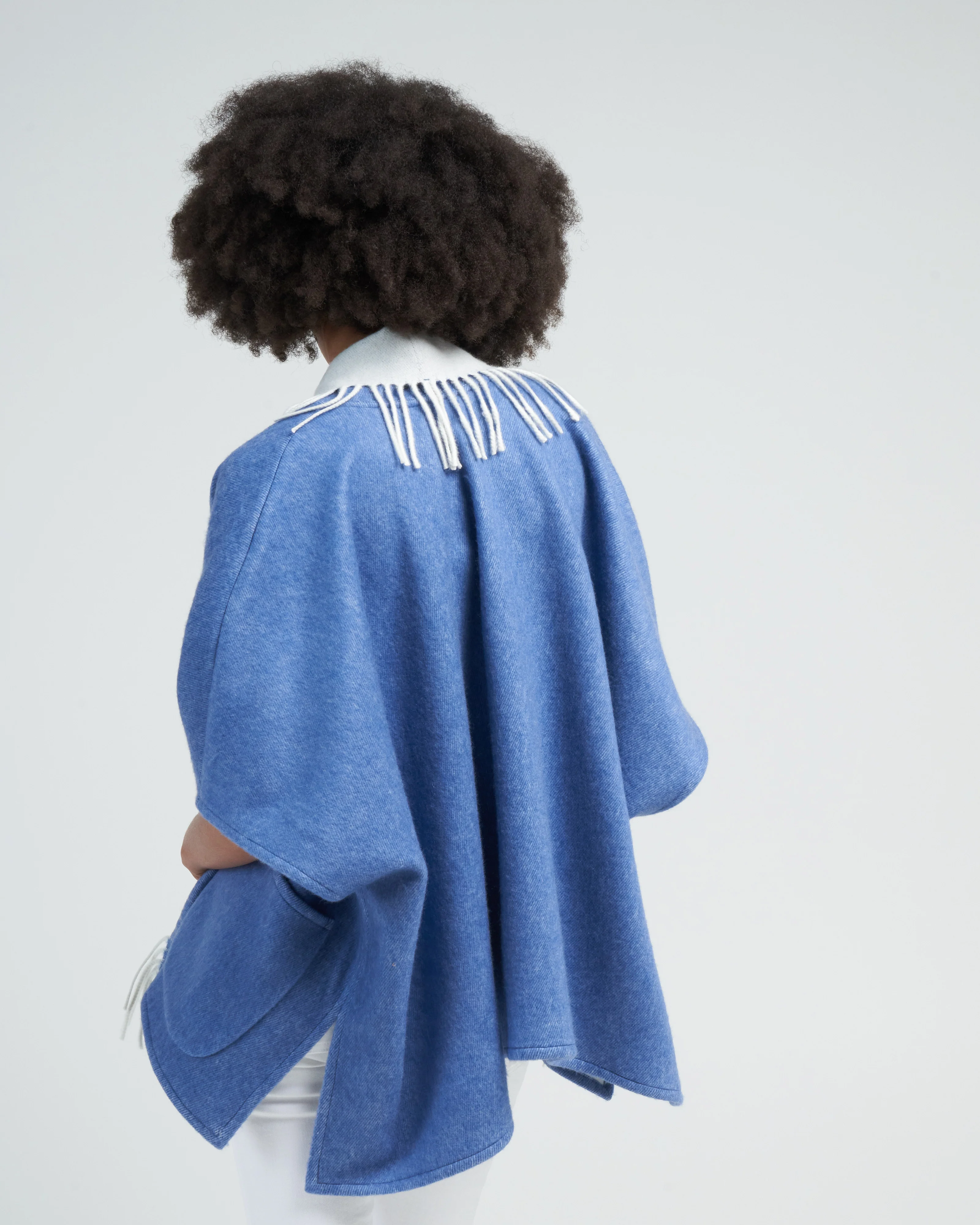 ledor poncho with fringe - blue - Image 4