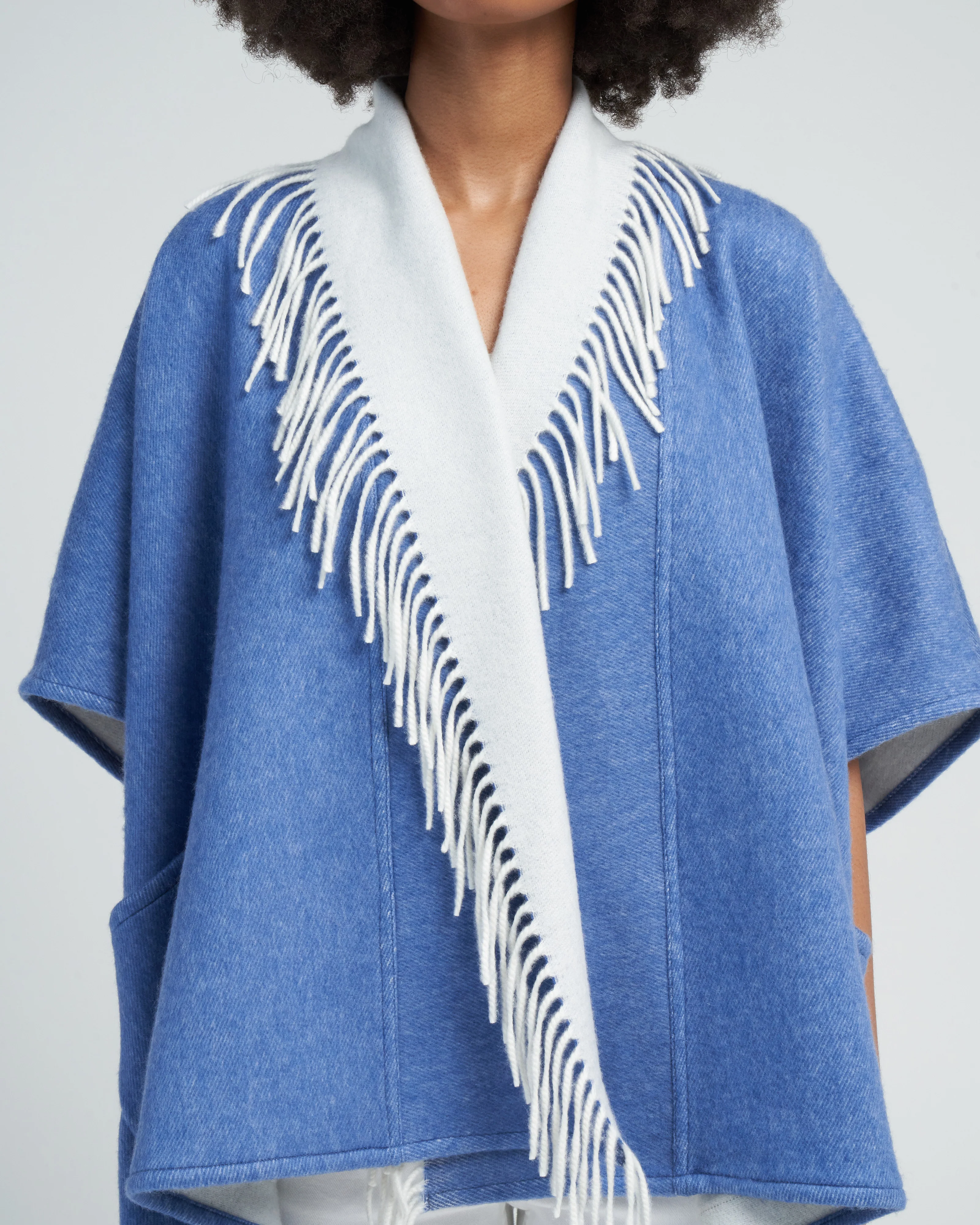 ledor poncho with fringe - blue - Image 5