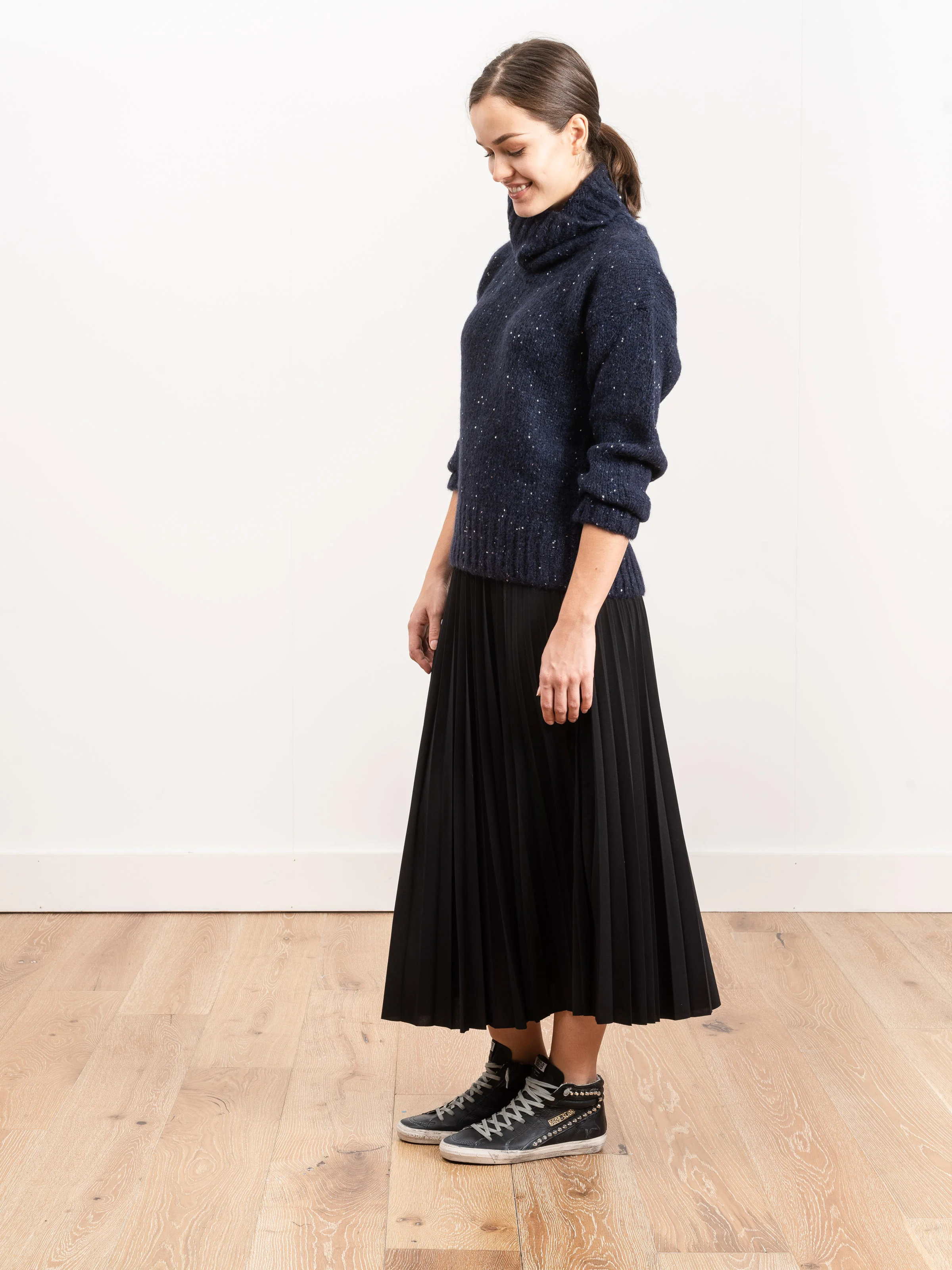 sequin turtleneck - navy - Image 2
