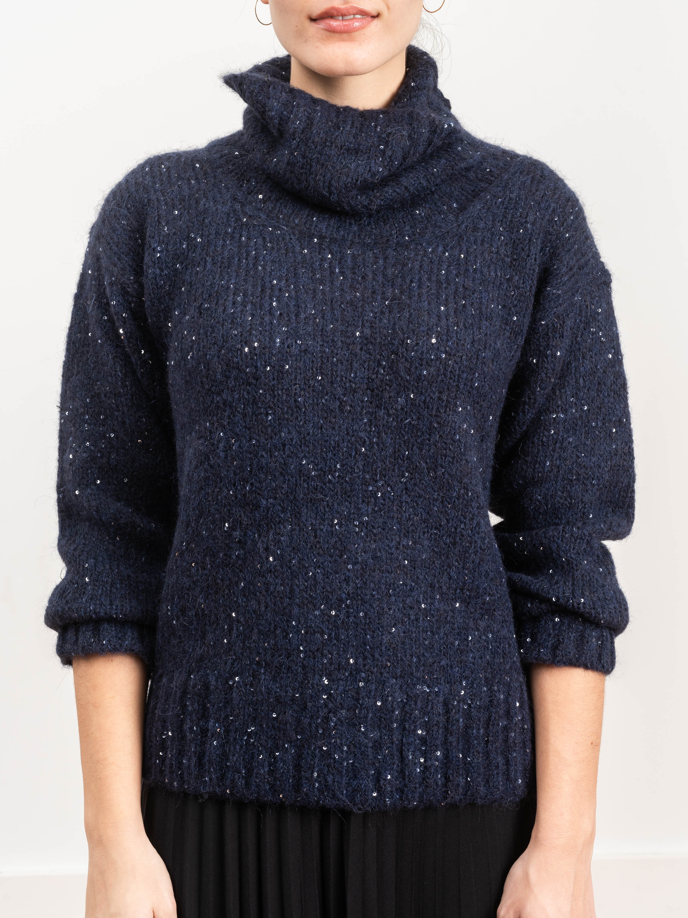 sequin turtleneck - navy - Image 4