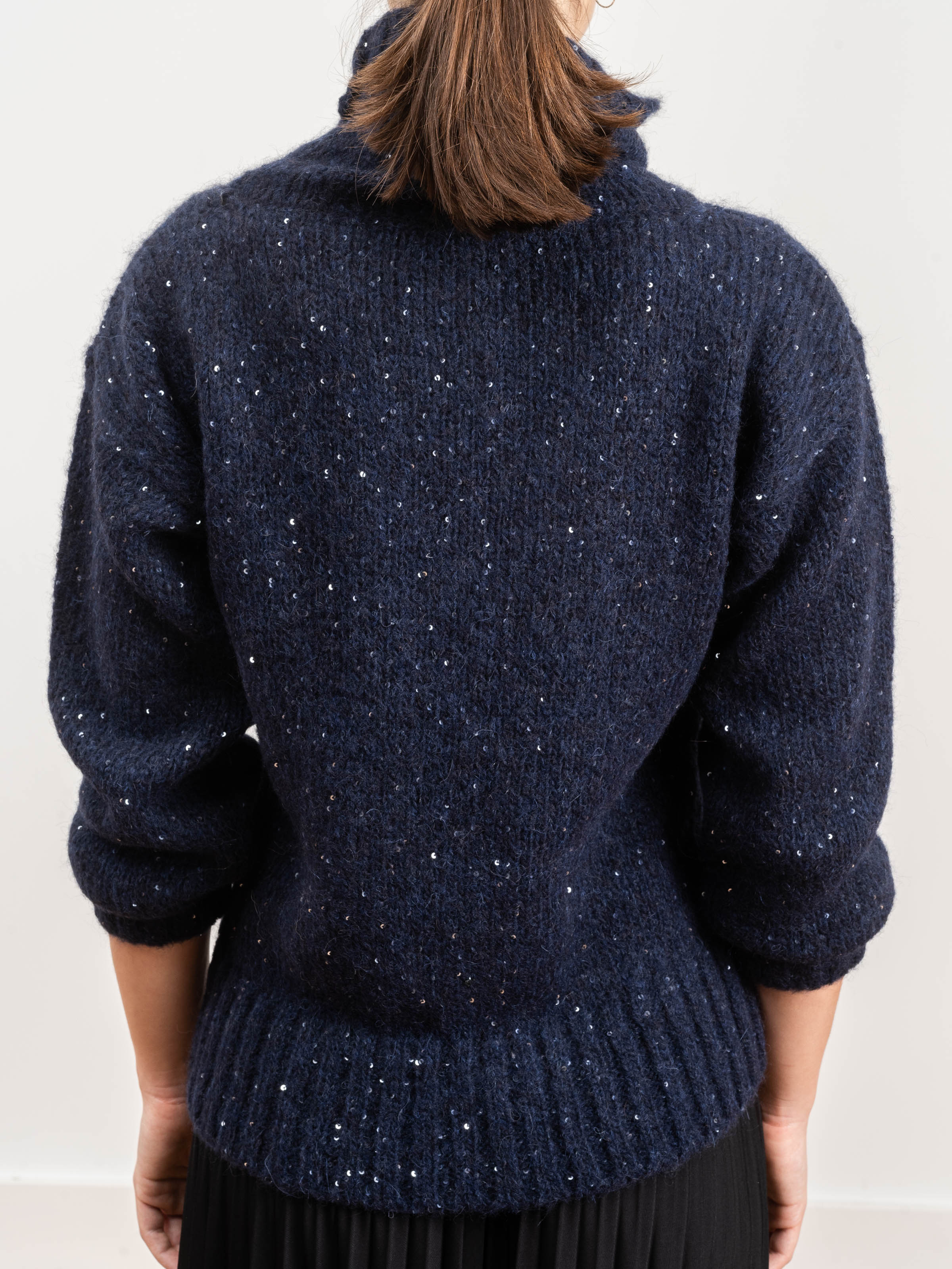 sequin turtleneck - navy - Image 5