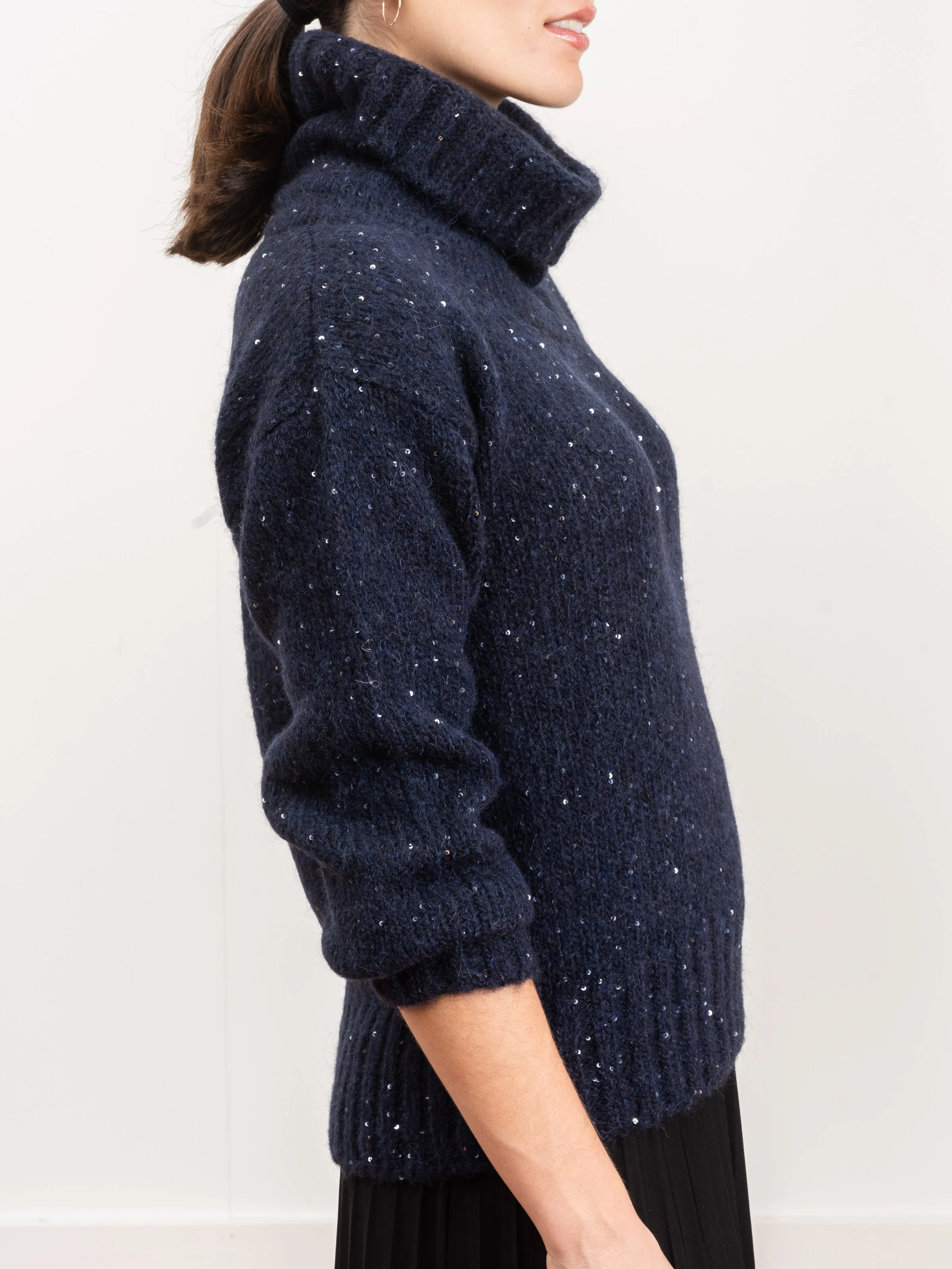sequin turtleneck - navy - Image 6
