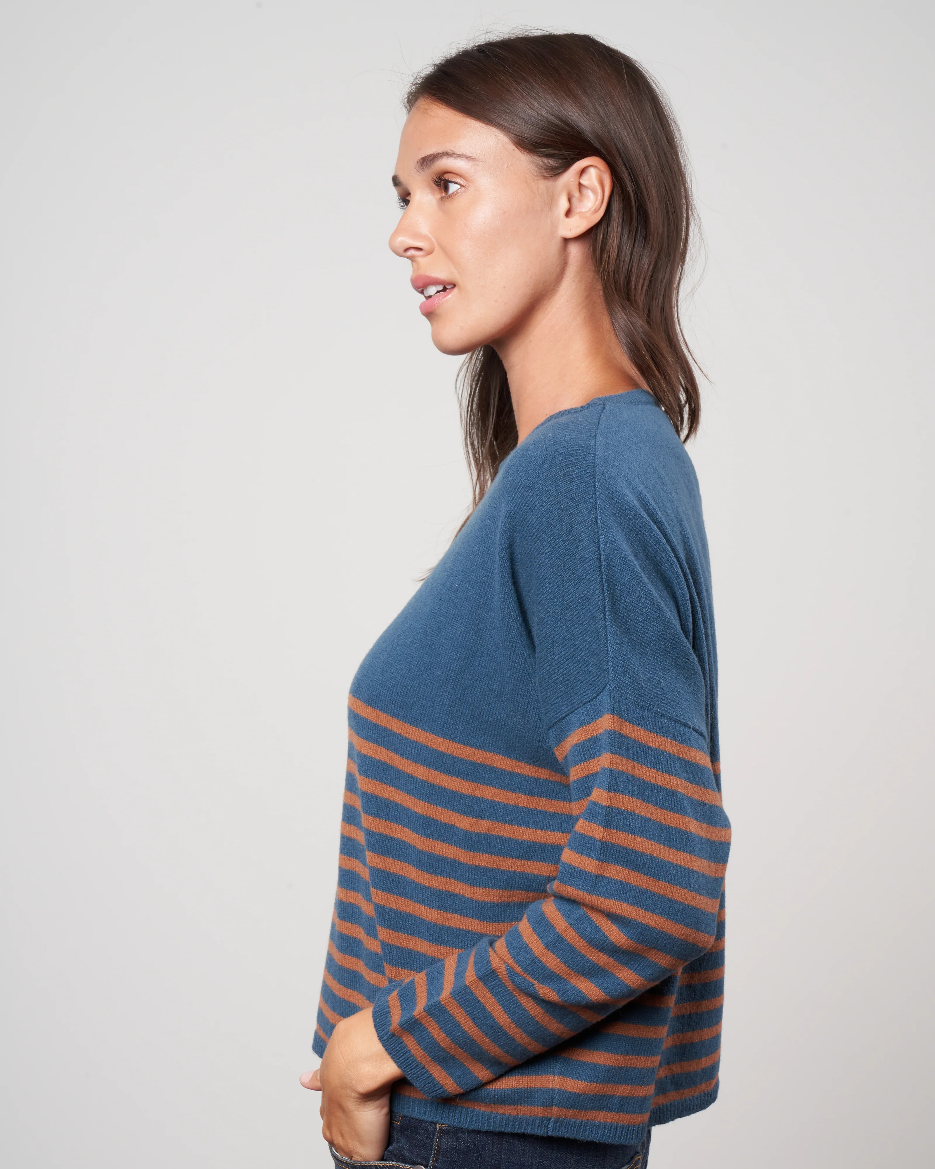 stripes sweater - camel / teal blue - Image 2