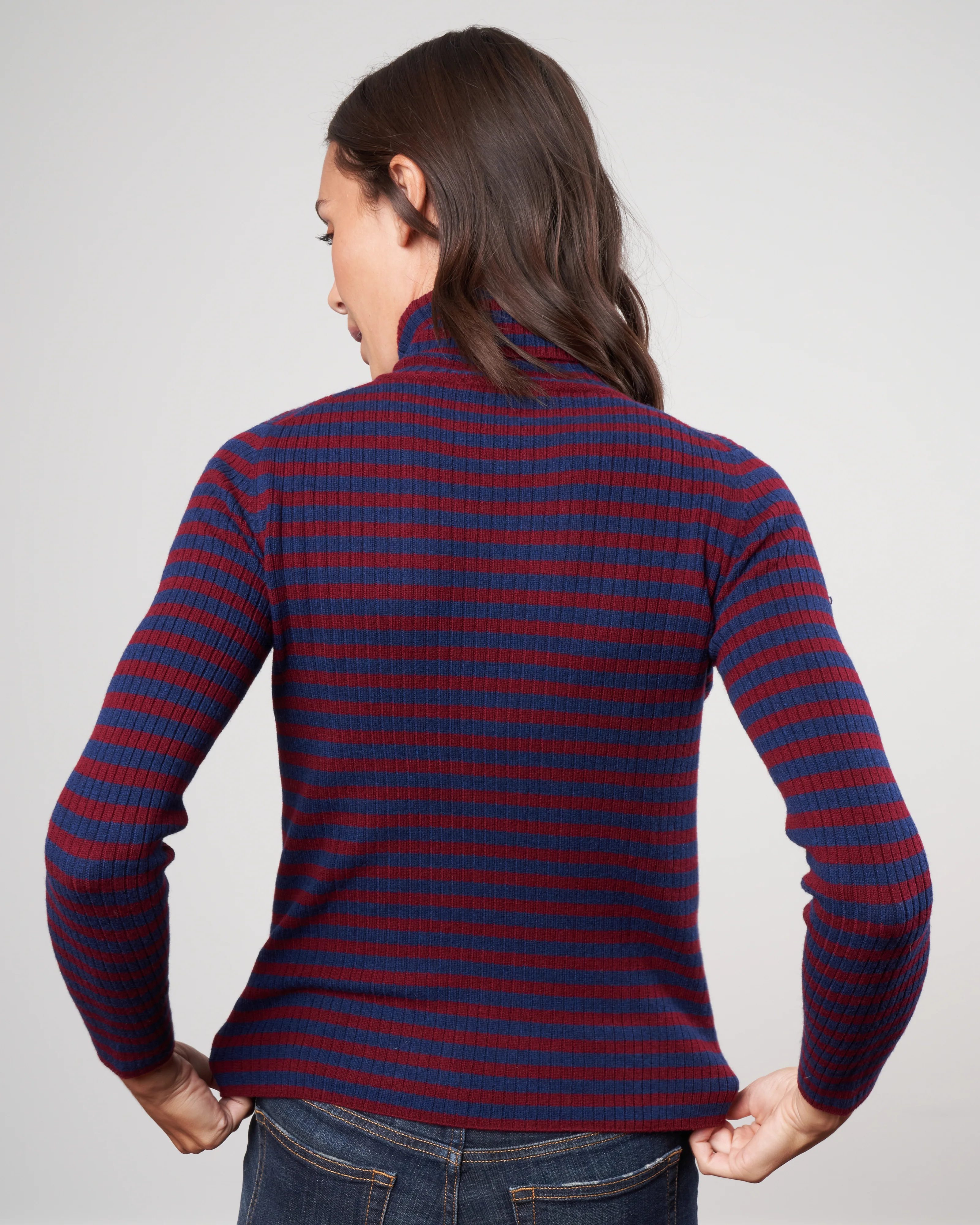 stripes ribbed turtleneck sweater - navy / dark pink - Image 5