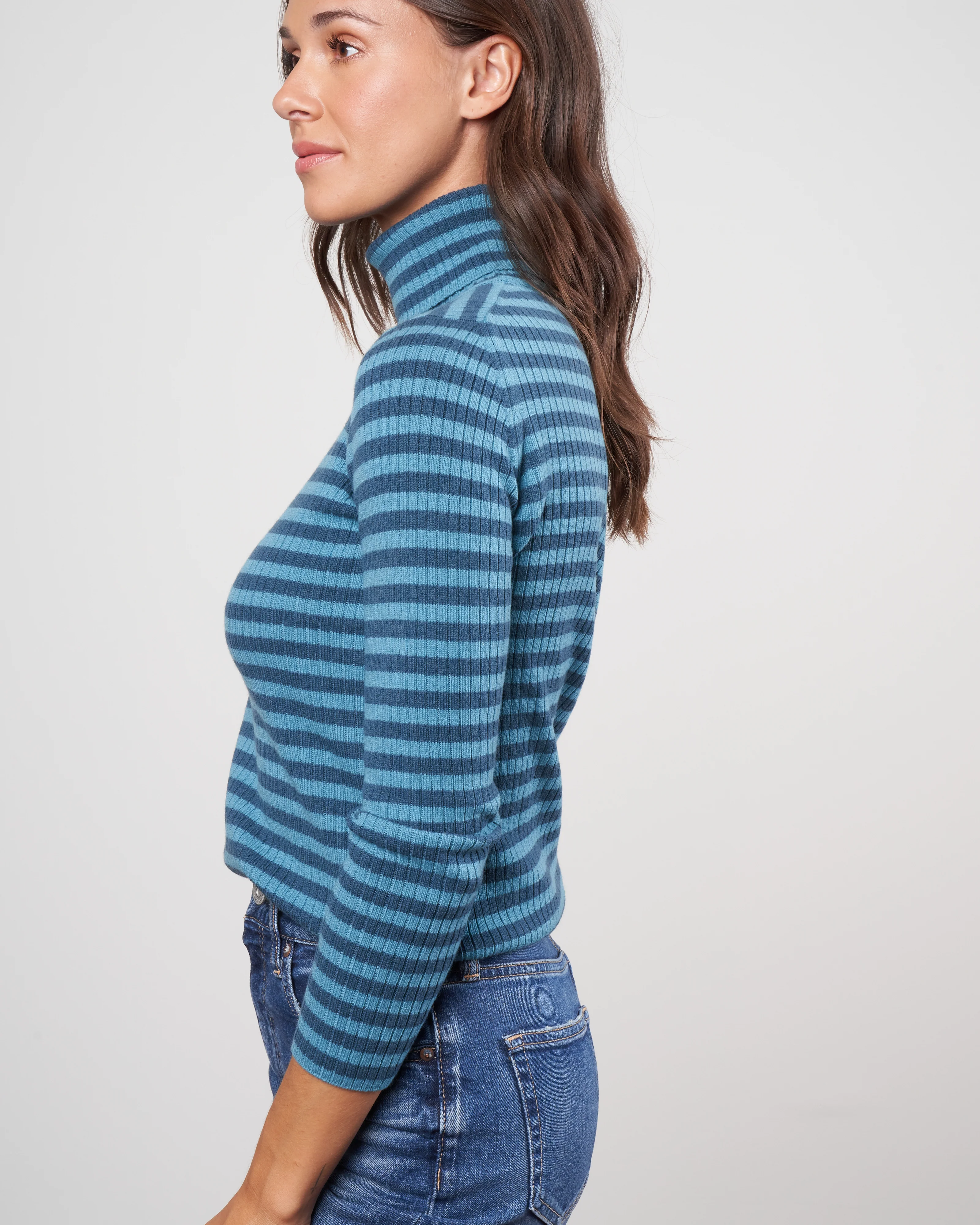 stripes ribbed turtleneck sweater - light blue / dark blue - Image 3