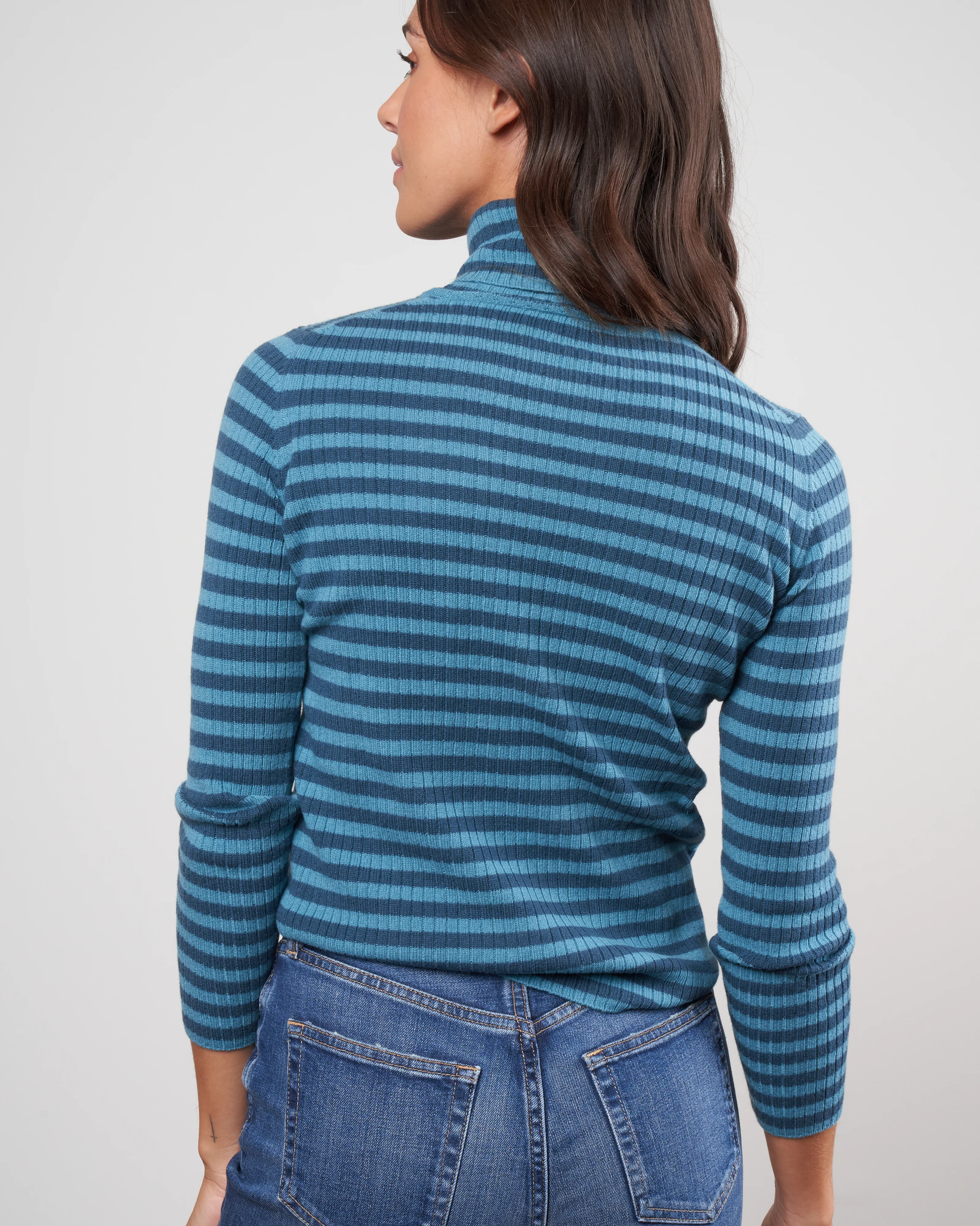 stripes ribbed turtleneck sweater - light blue / dark blue - Image 5
