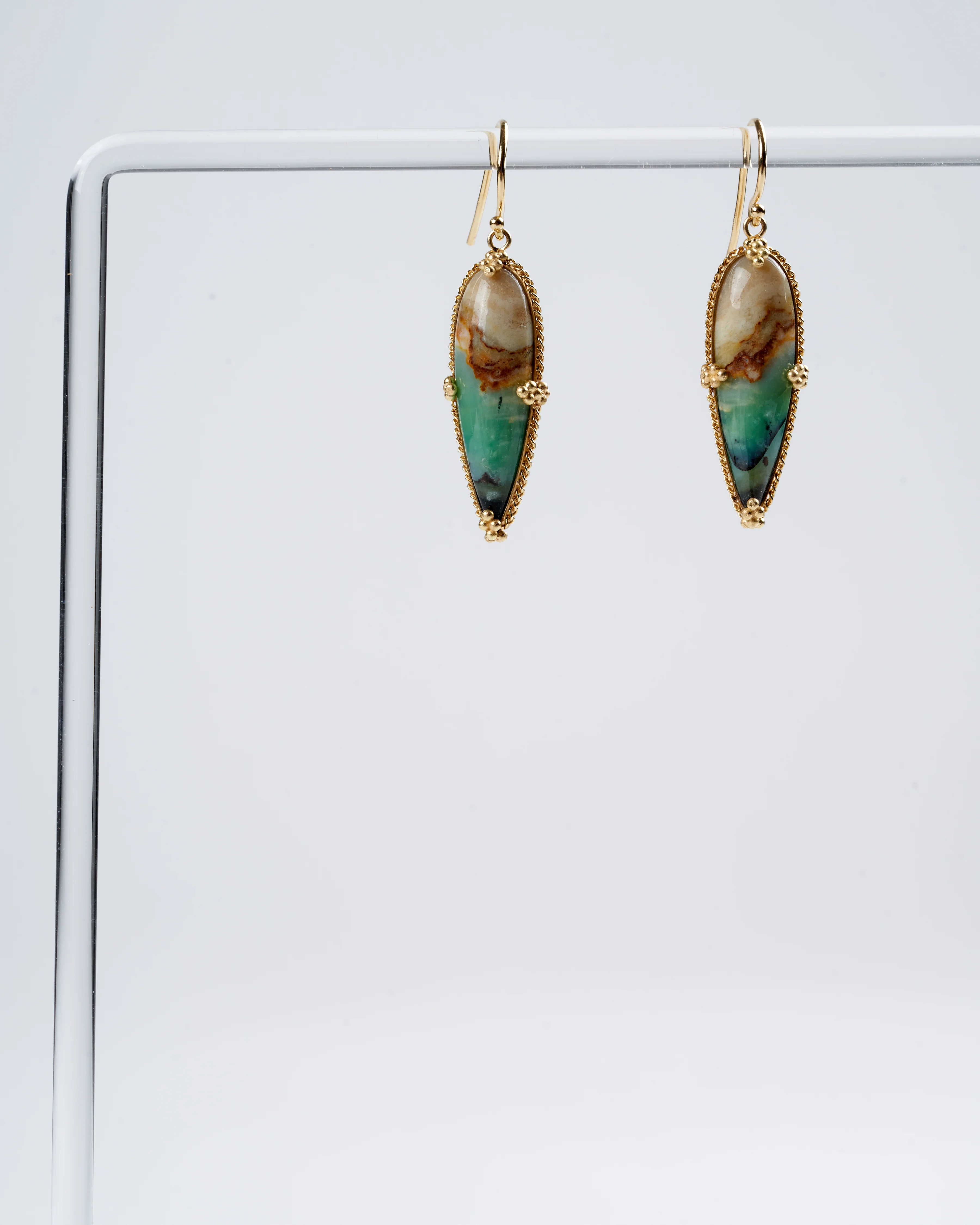 one of a kind petrified wood w/blue opal drop earrings - Image 2
