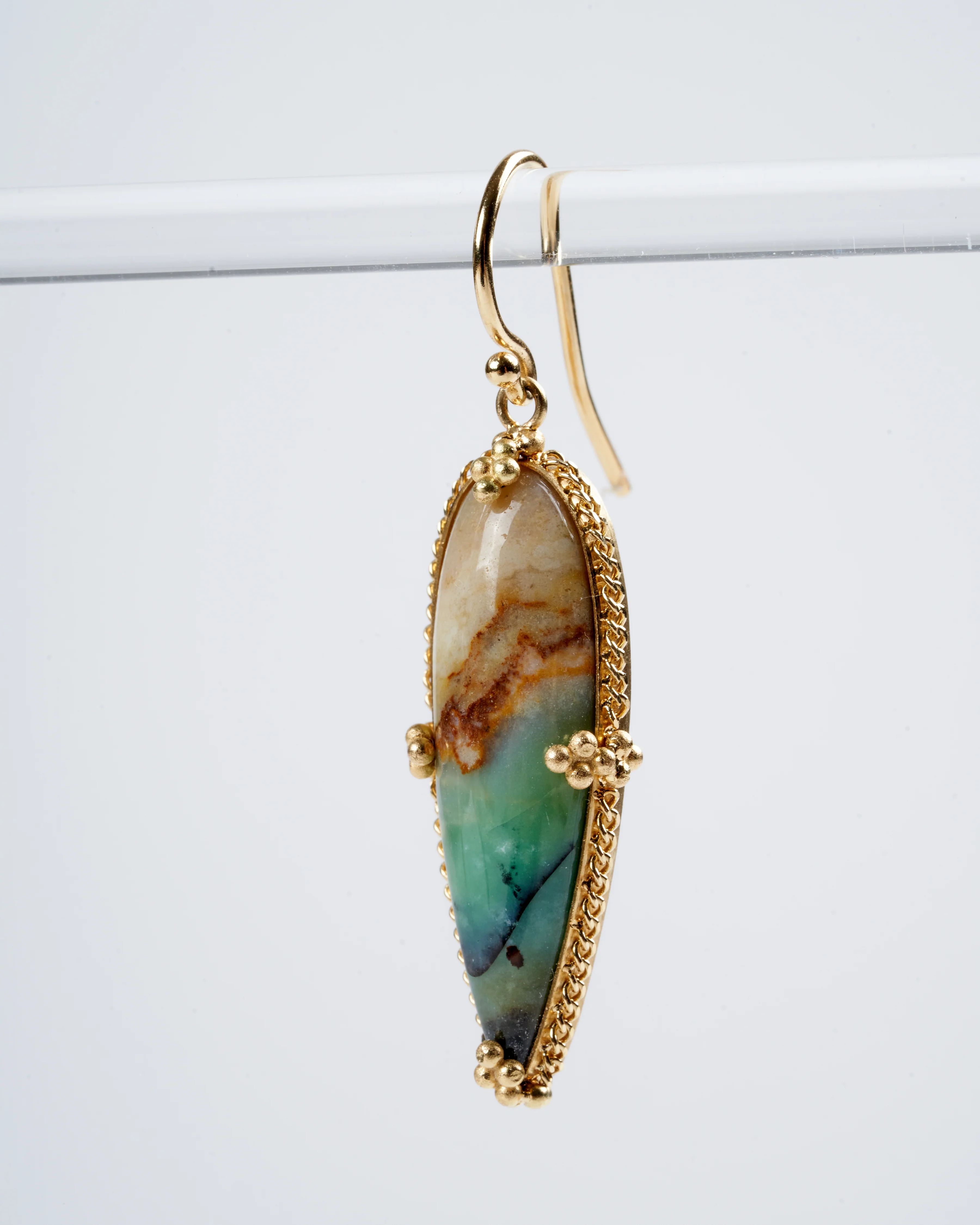 one of a kind petrified wood w/blue opal drop earrings - Image 3