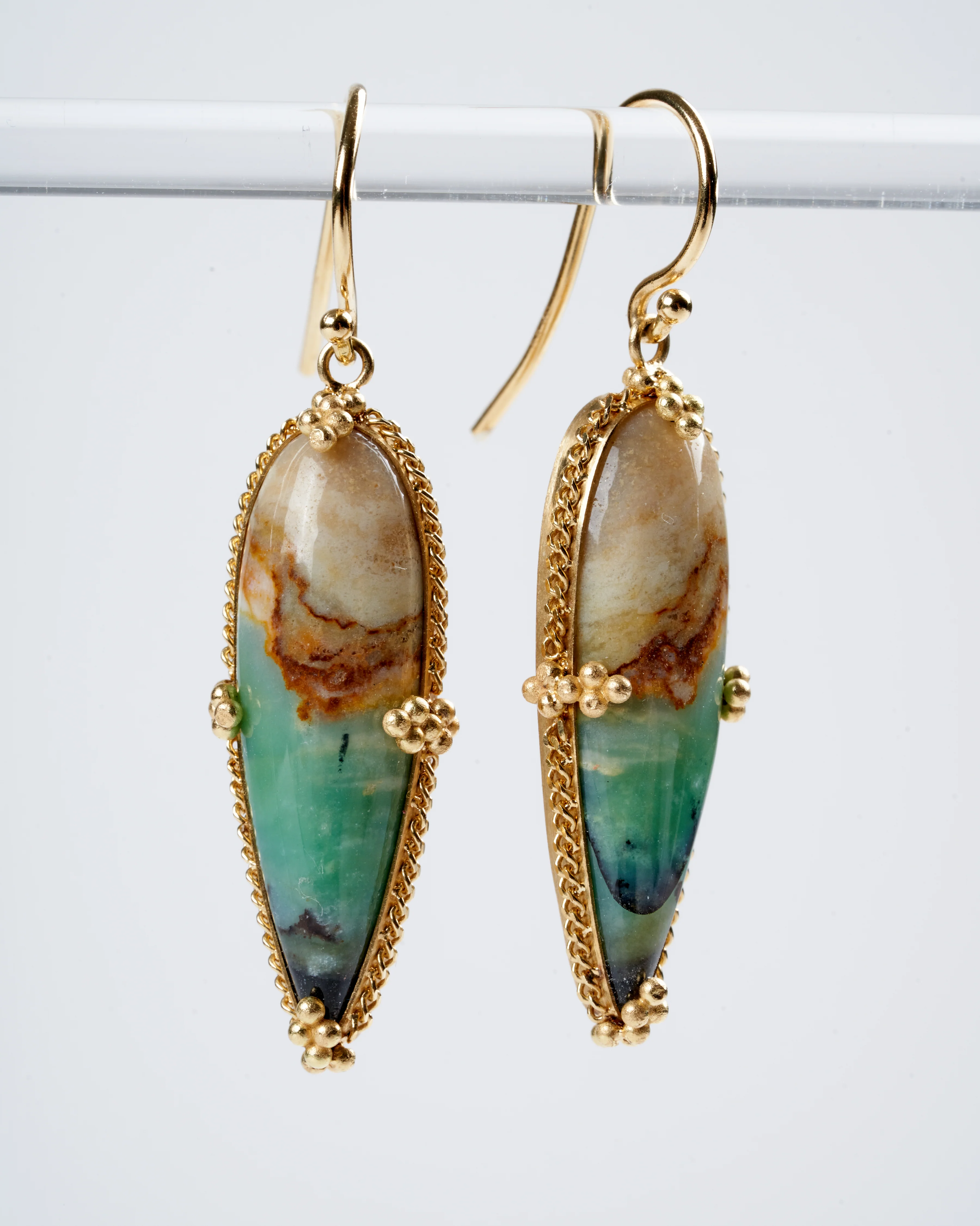 one of a kind petrified wood w/blue opal drop earrings - Image 4
