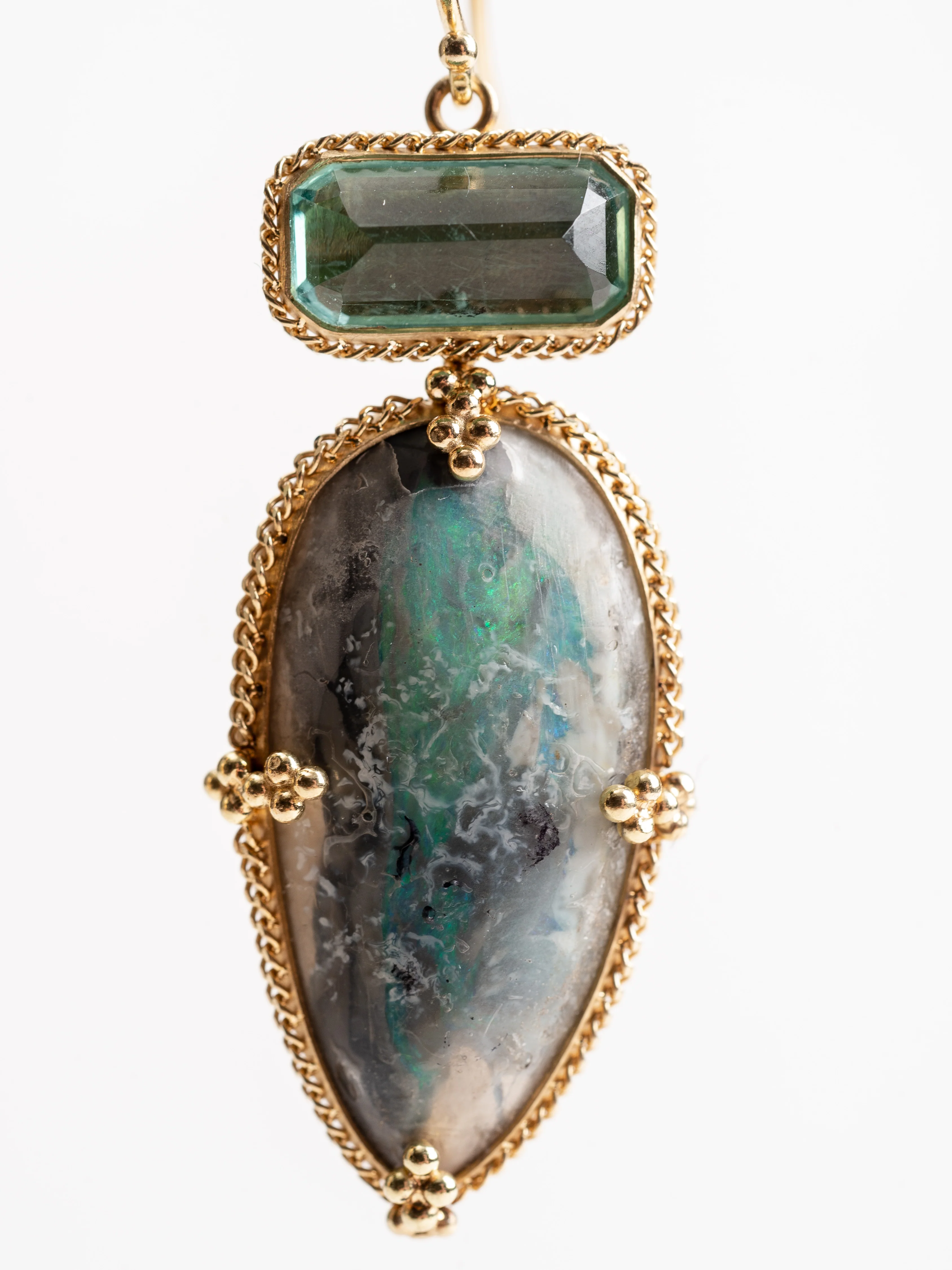 one of a kind opal, green quartz earring - Image 3