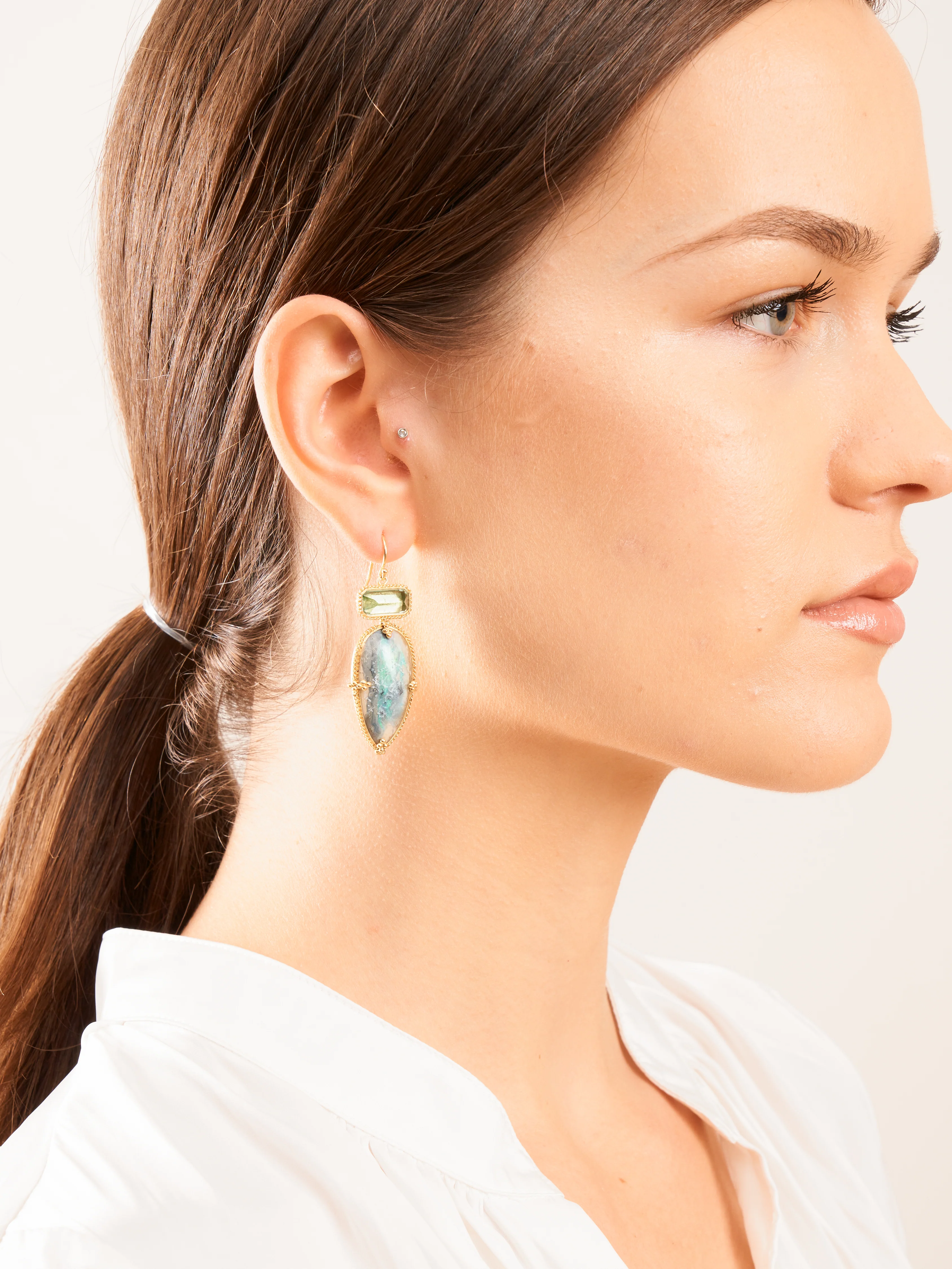 one of a kind opal, green quartz earring - Image 4