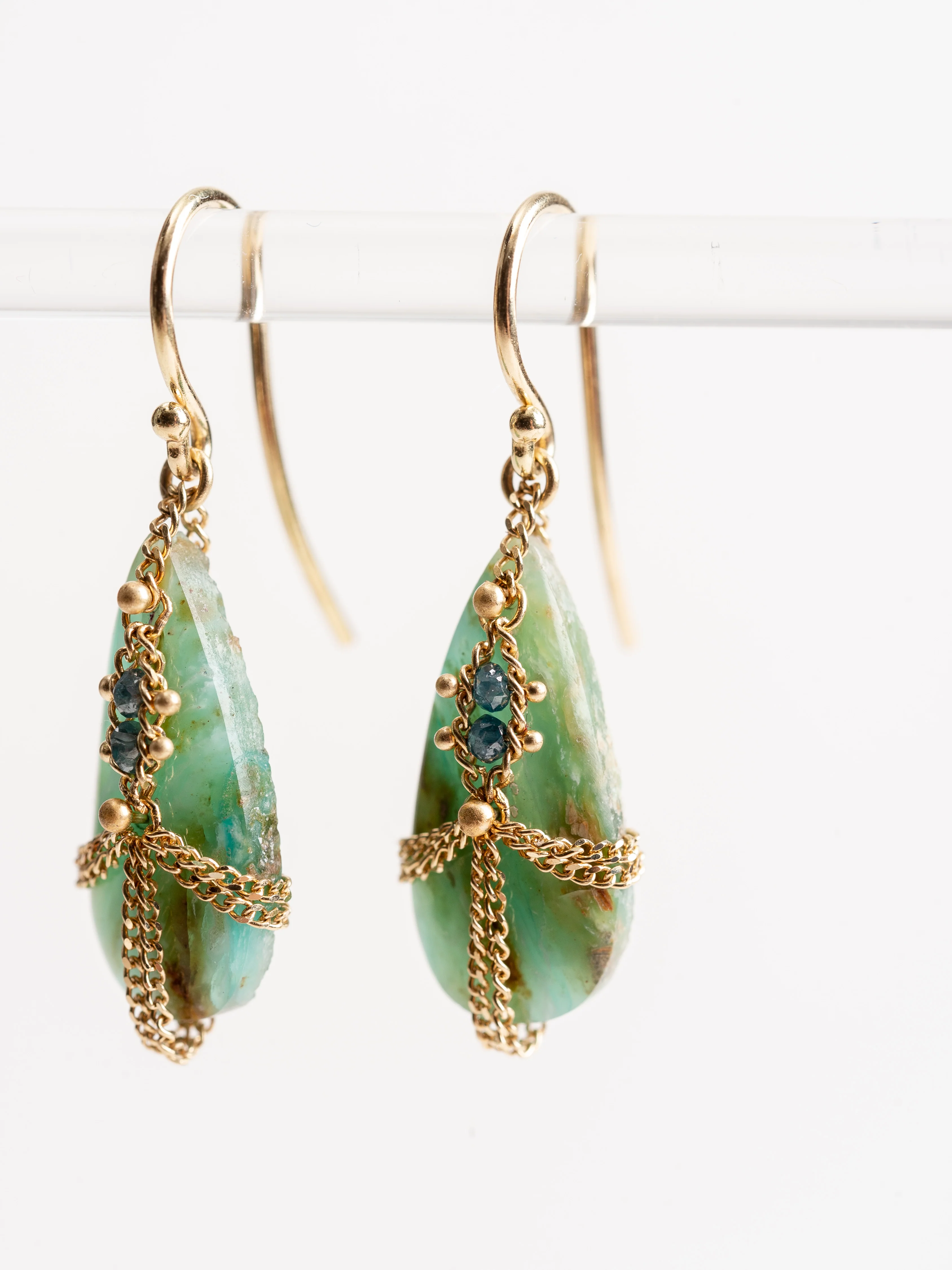 opal, petrified wood & blue diamond draped earrings - Image 2