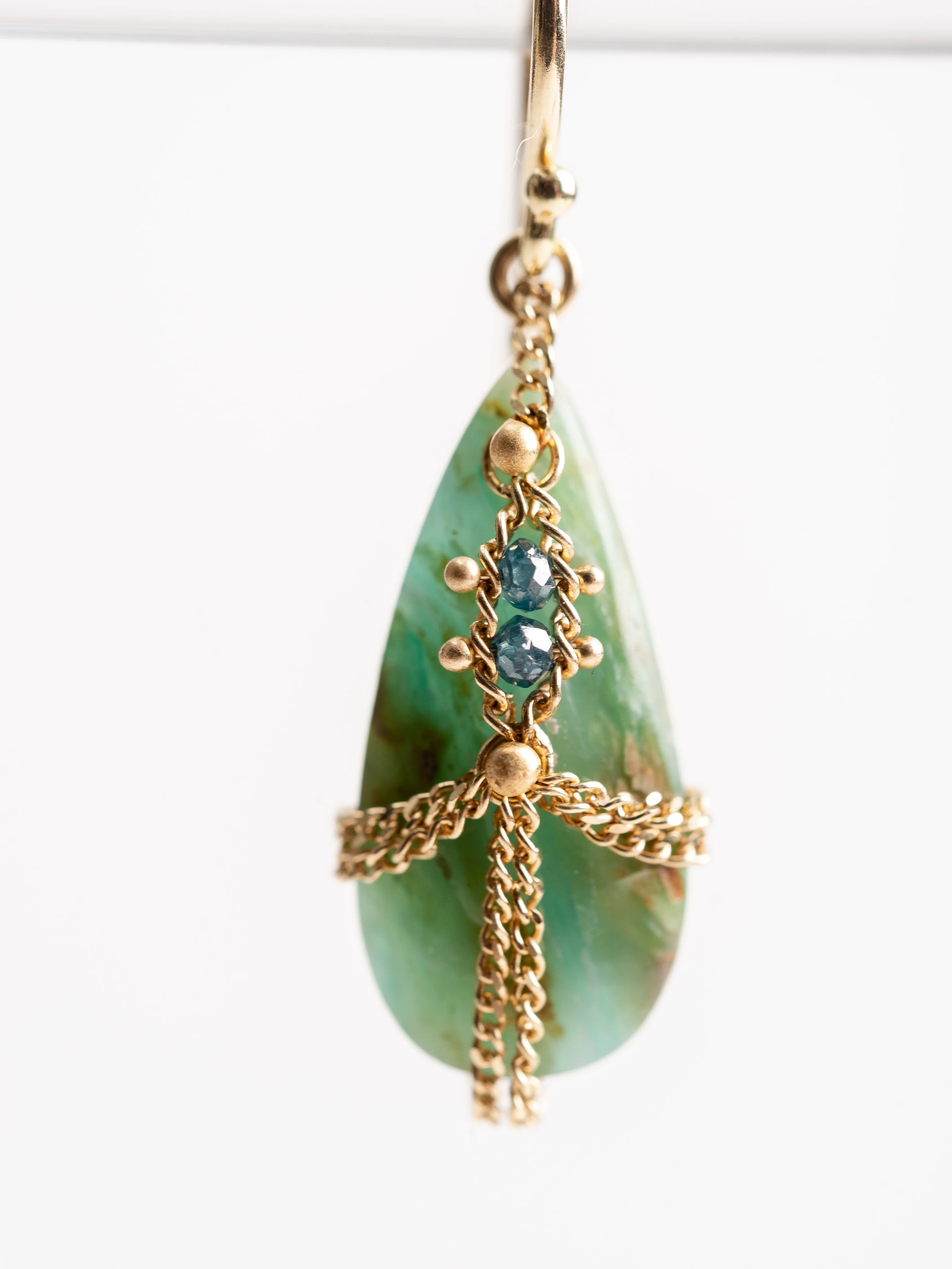opal, petrified wood & blue diamond draped earrings - Image 3